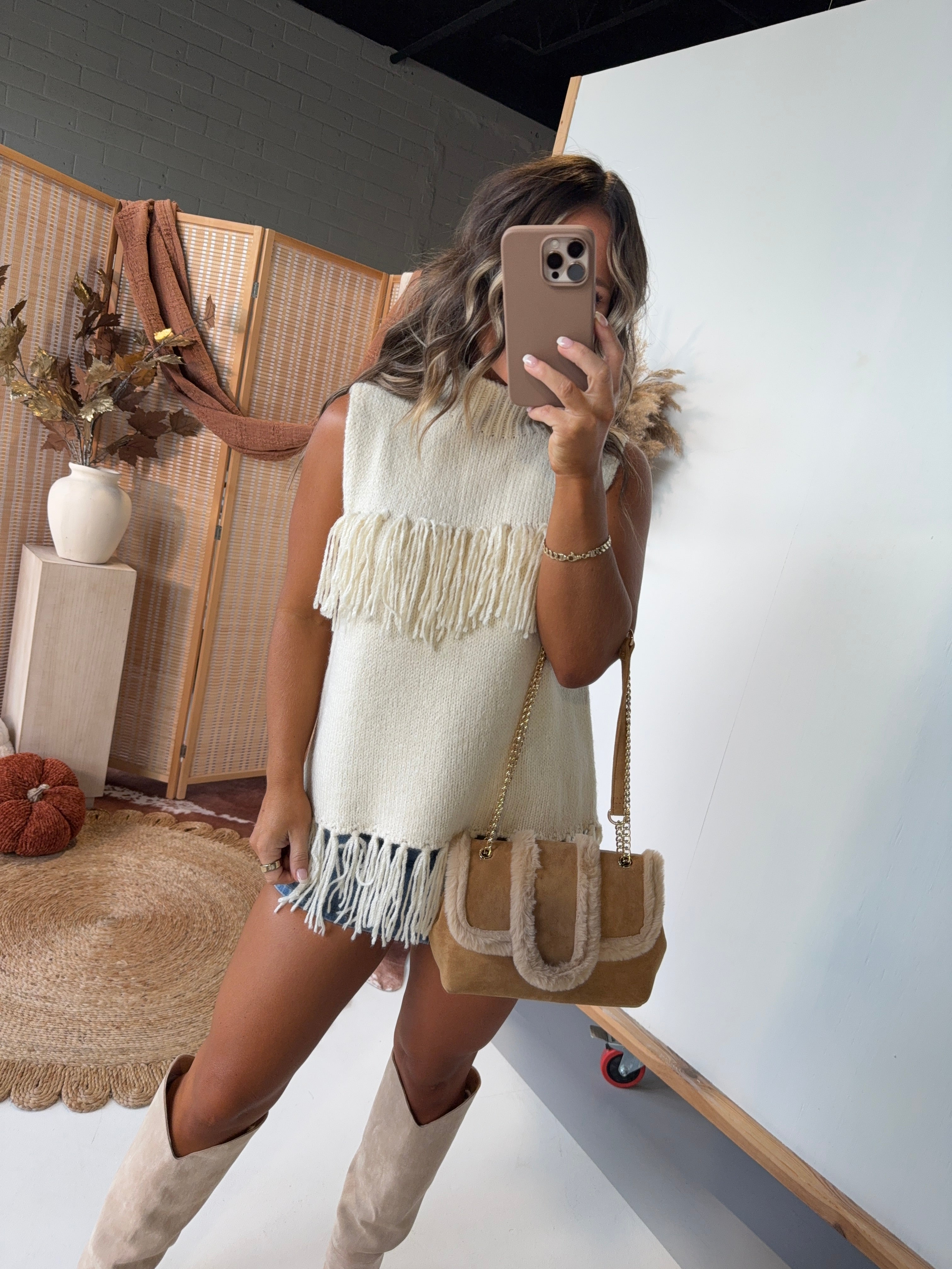 Toasted Neutrals Fringe Sweater Top Cream