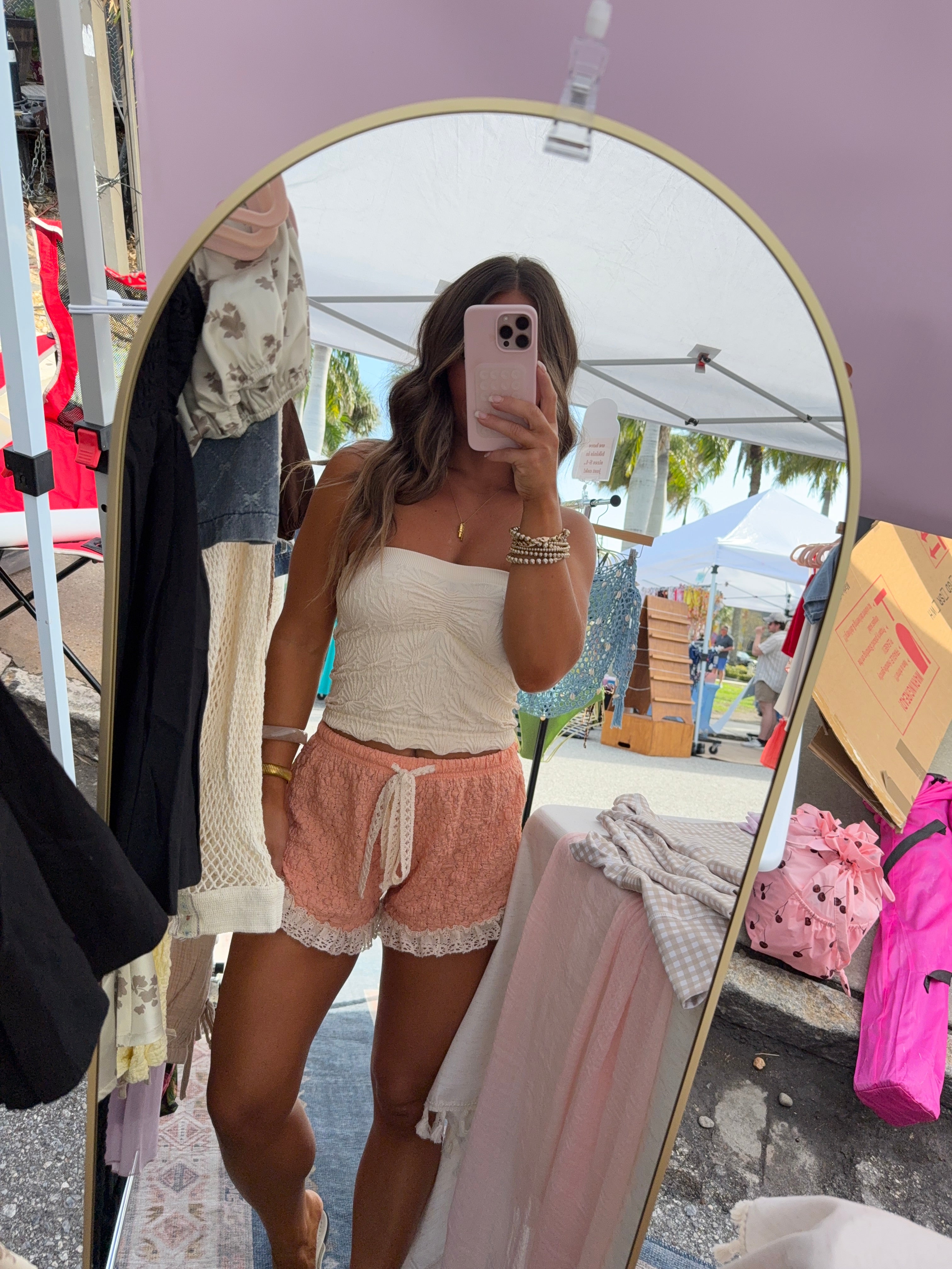 Maribel Knit Lace Shorts Peach