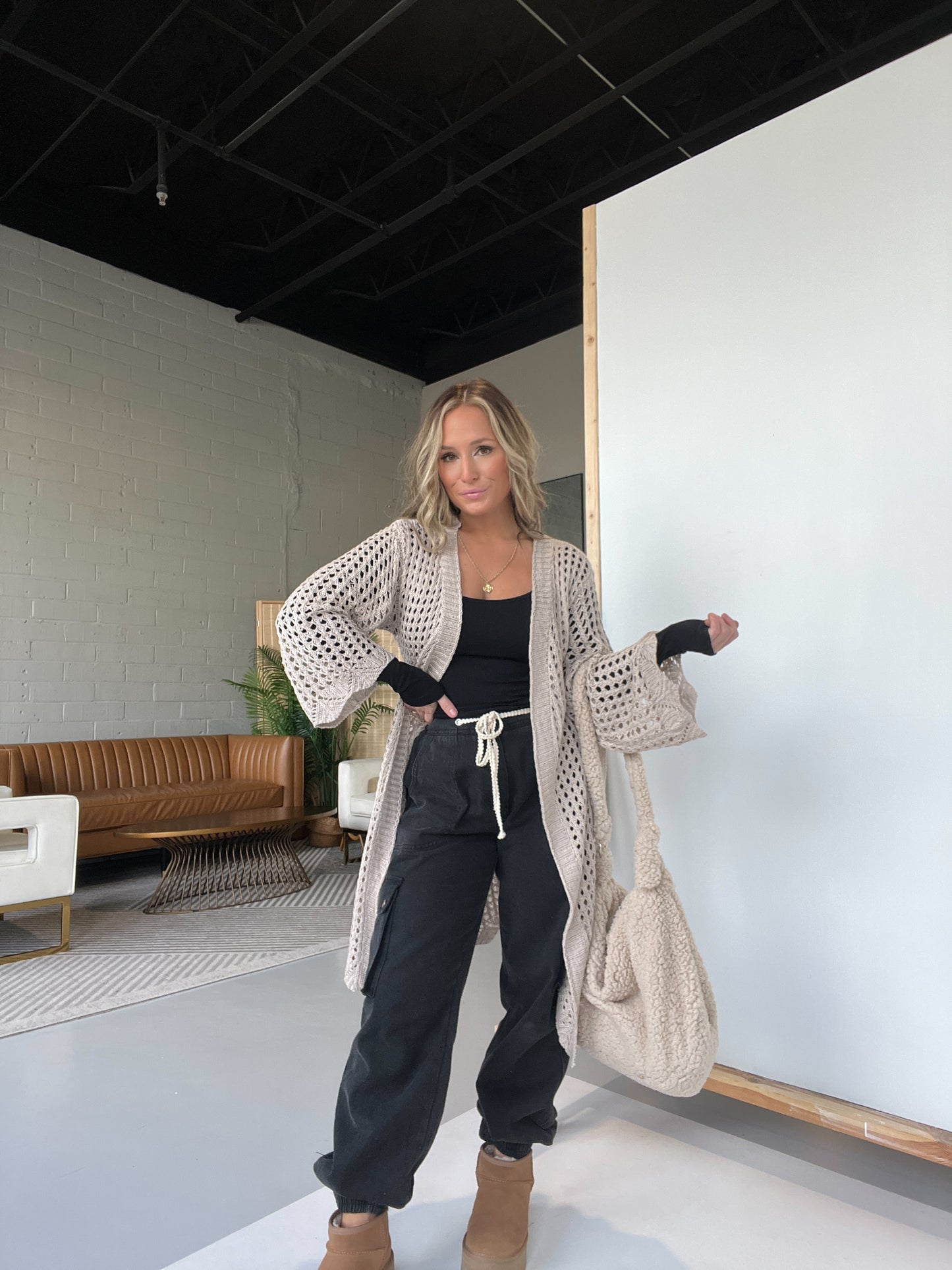 Pippa Crochet Cardigan Almond