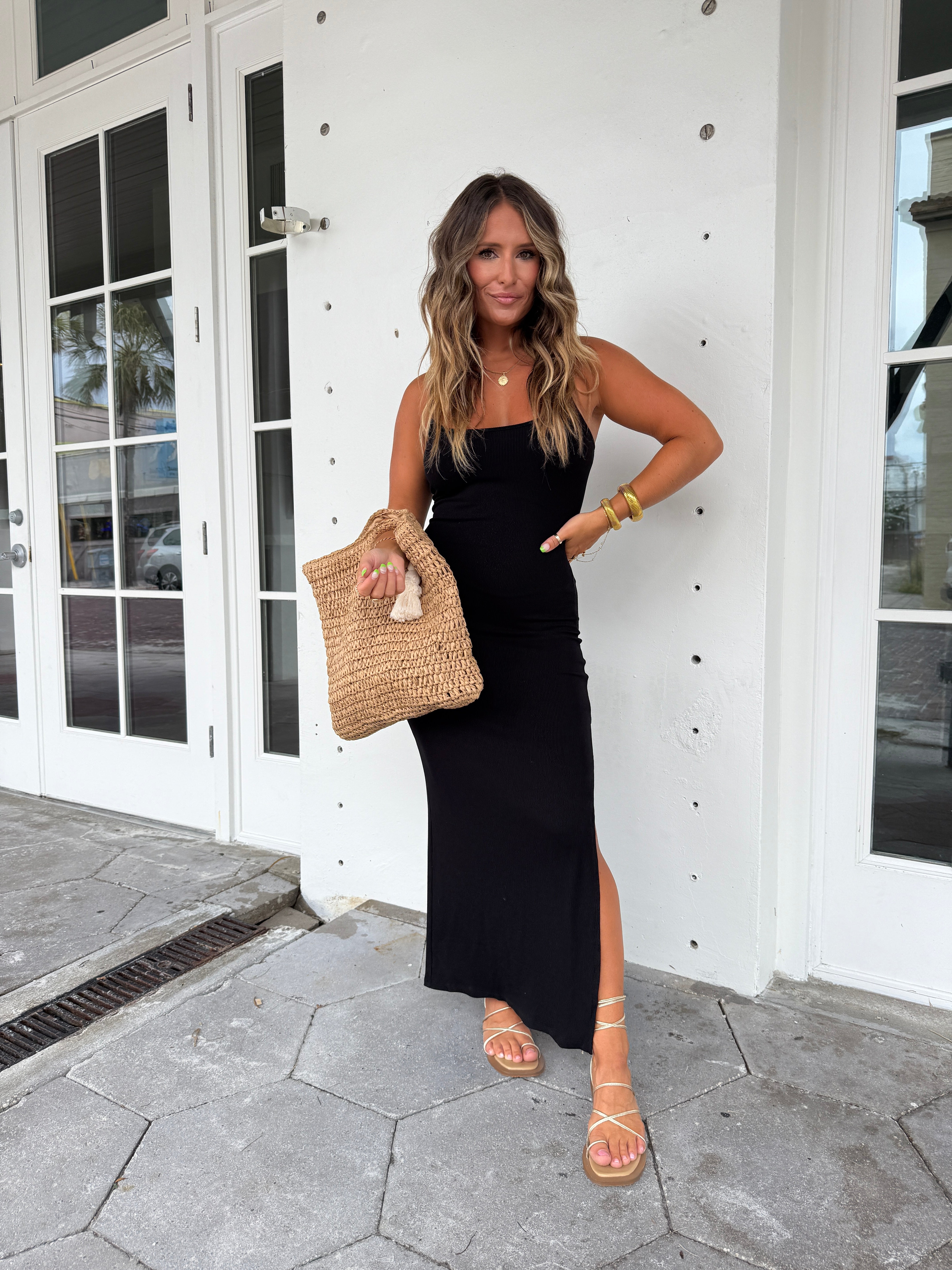 Weekend Plans Fitted Maxi Dress Black
