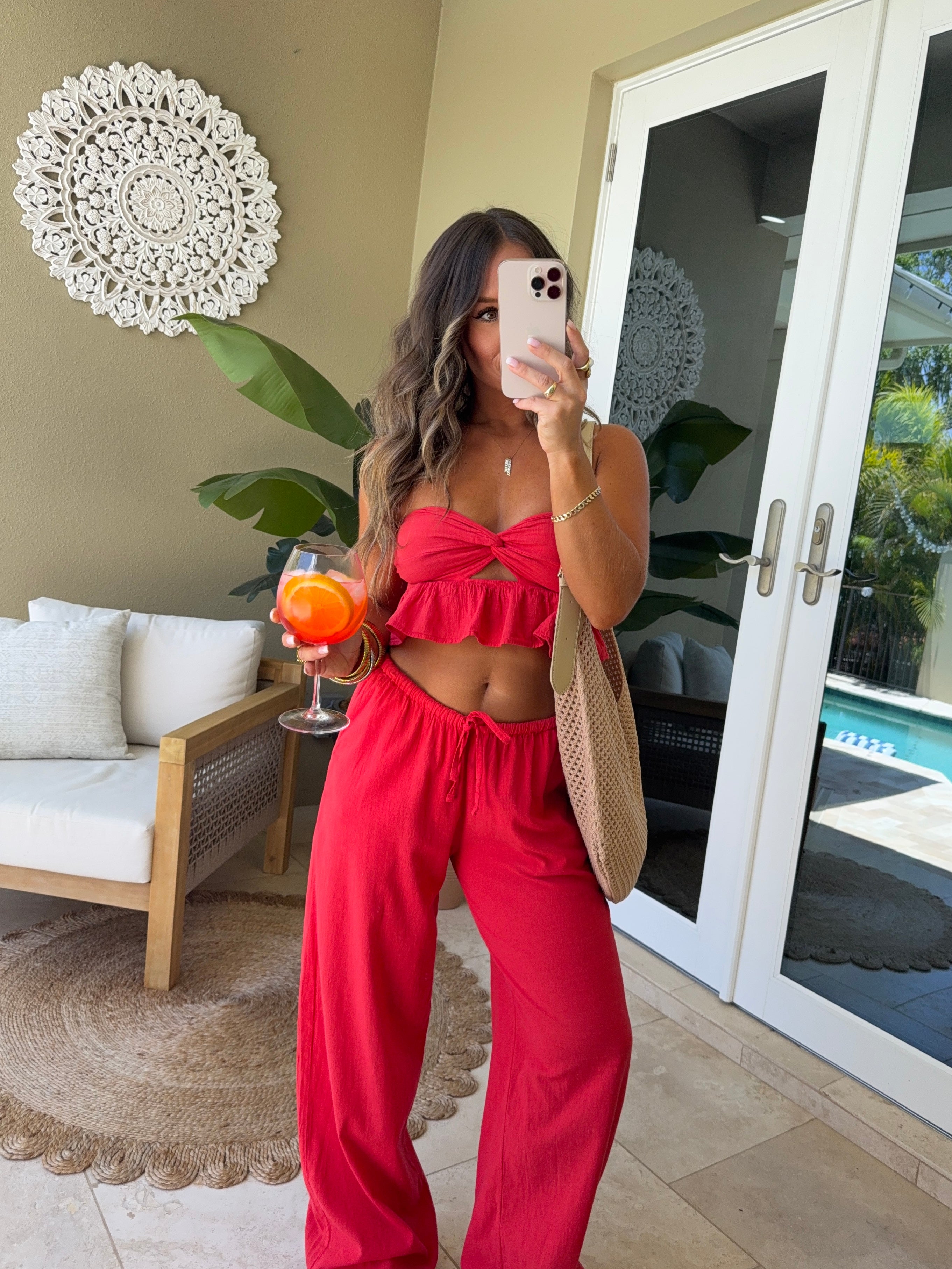 Sunset Date Ruffle Twist Top Cherry