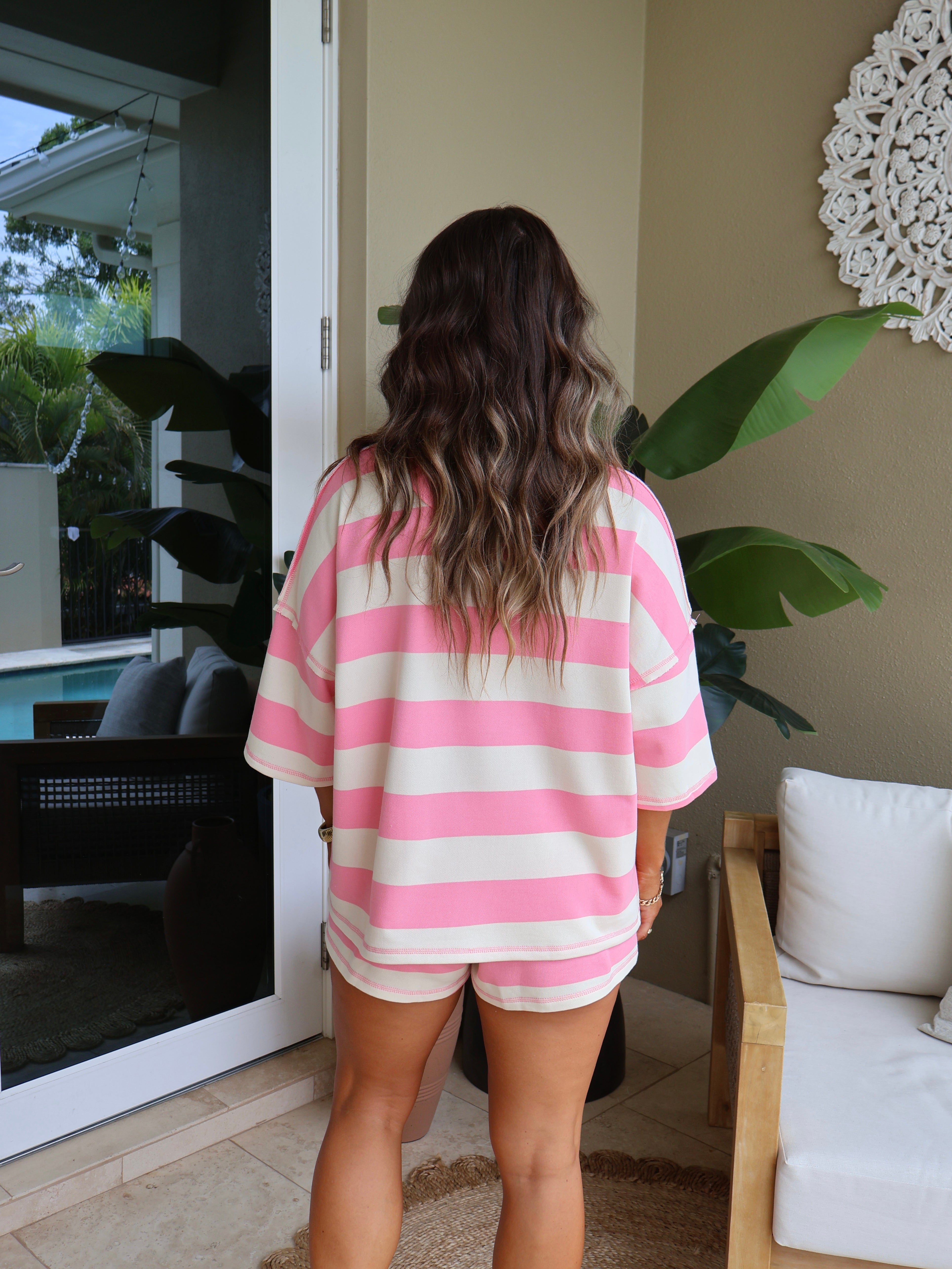 Stella Striped Shorts Set Pink/Cream