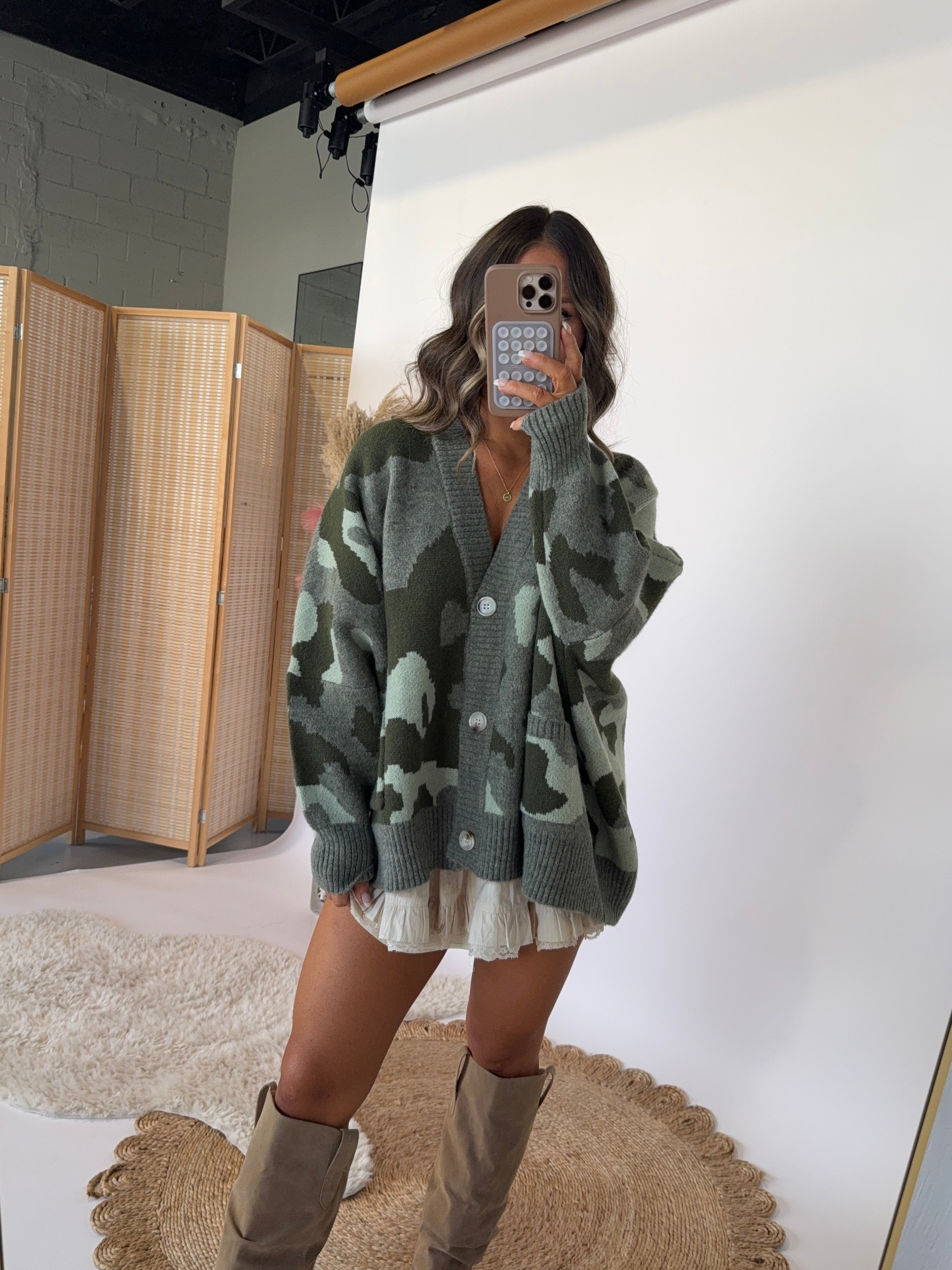 Hidden From Me Cardigan Camo