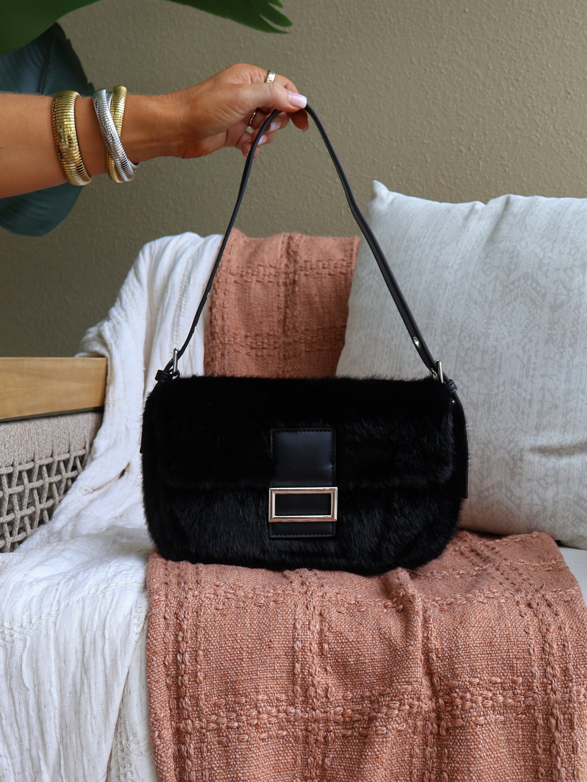 Midnight Luxe Fur Bag Black