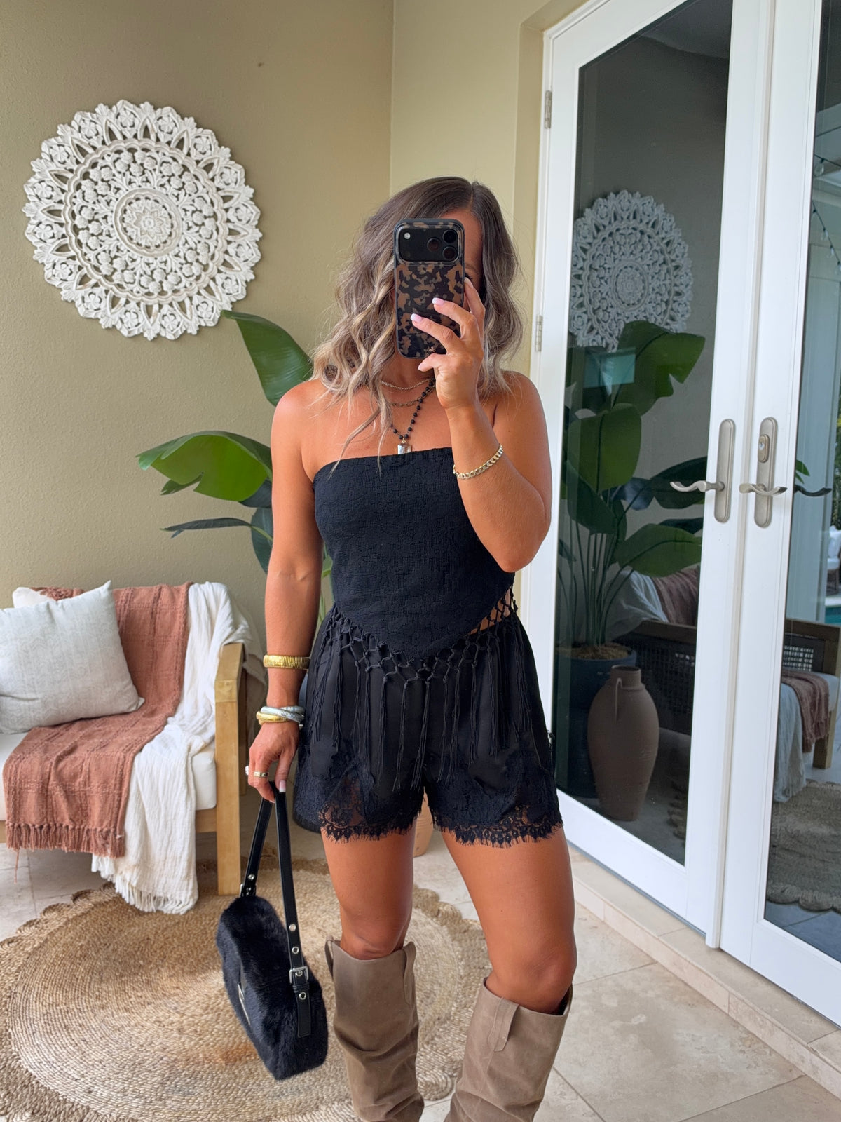 All Mine Satin Lace Trim Shorts Black