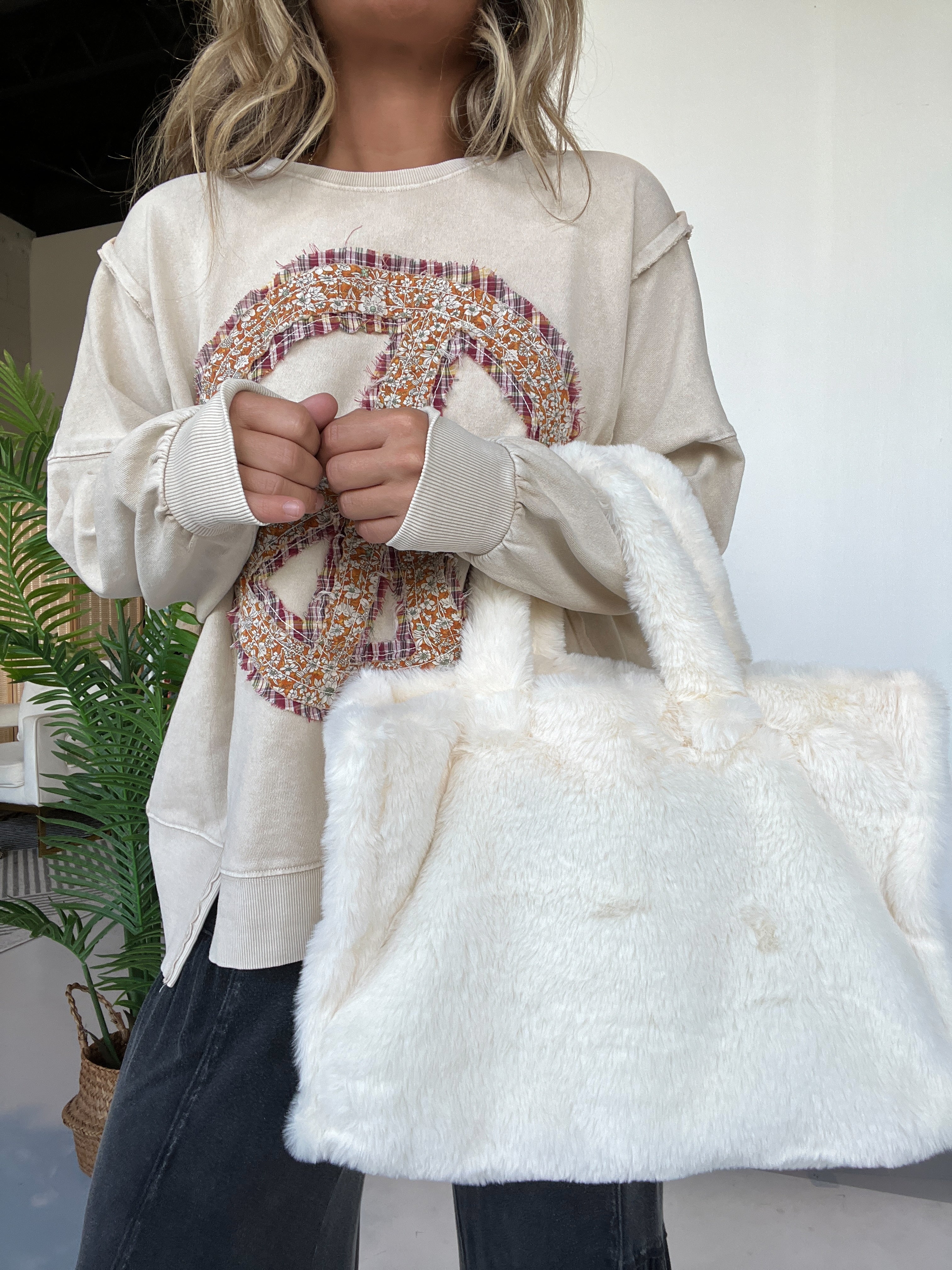 Cozy Trips Faux Fur Tote Ivory