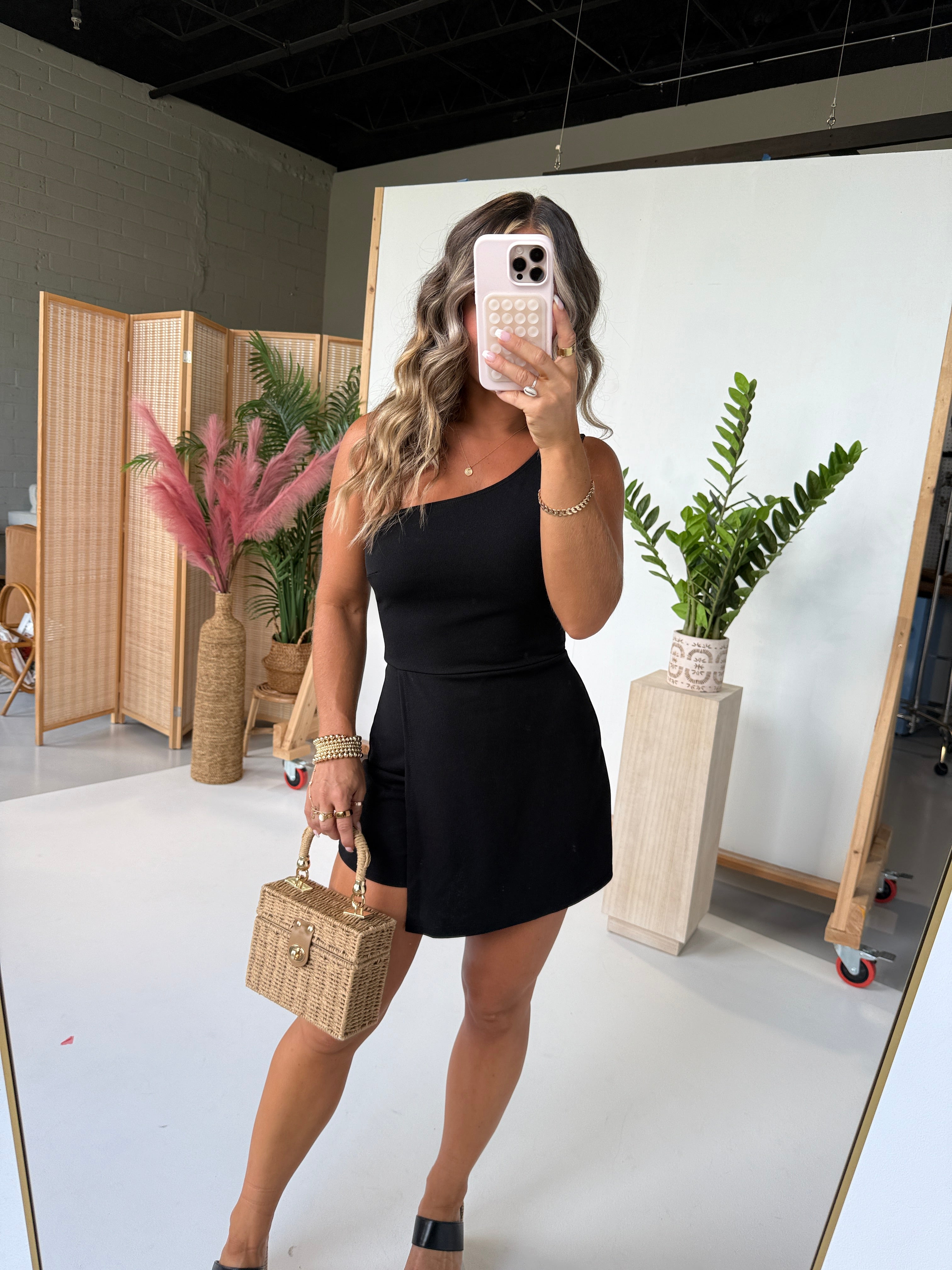 Deeply Rooted One Shoulder Romper Black