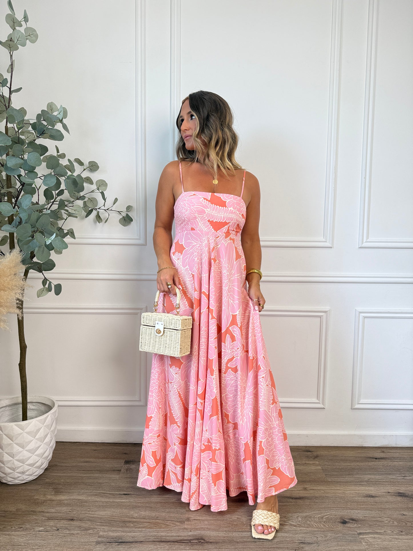 Warm Winds Floral Maxi Dress Orange Pink
