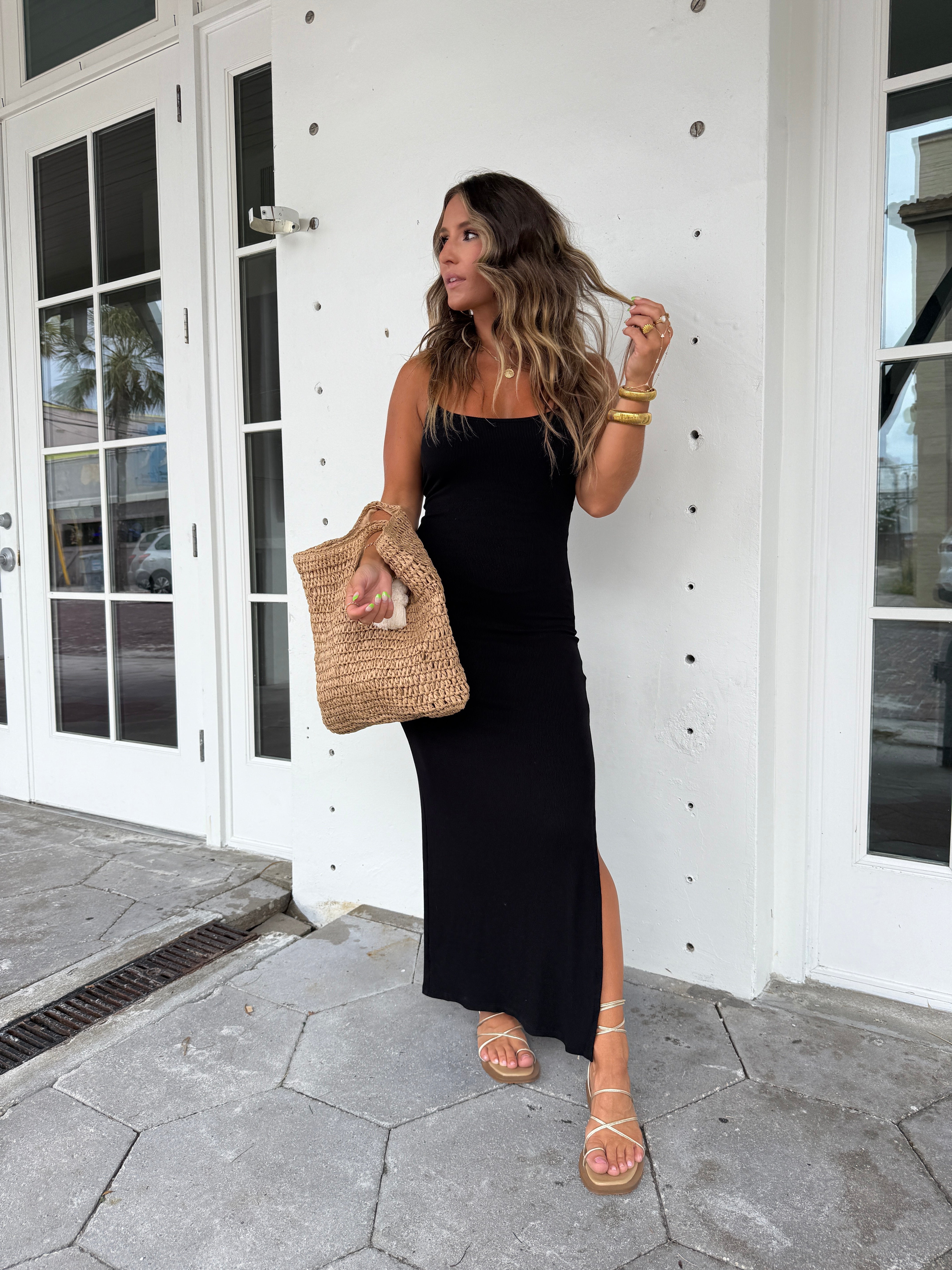 Weekend Plans Fitted Maxi Dress Black