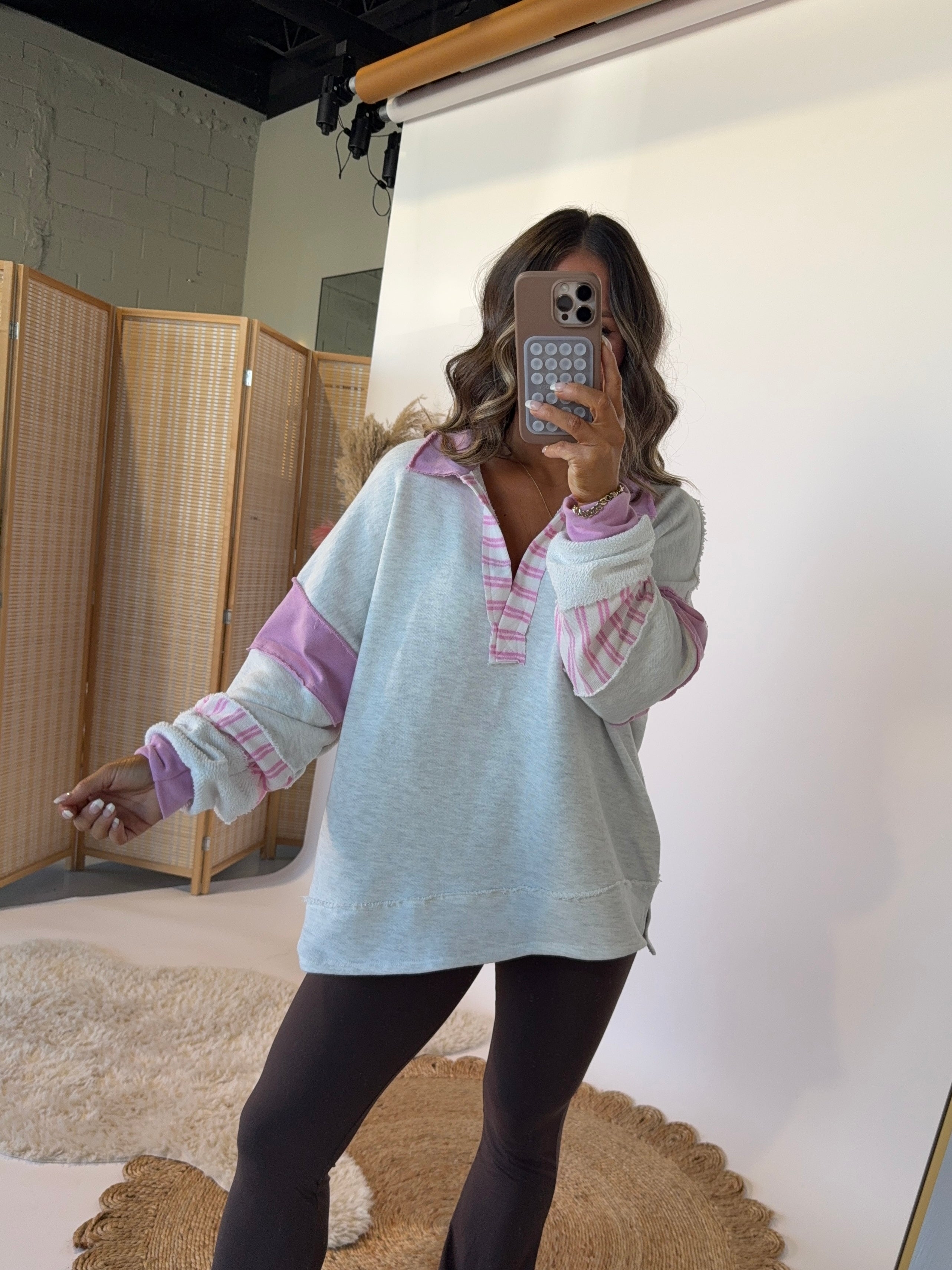 Stay With Me Pullover Ash Grey/Pink