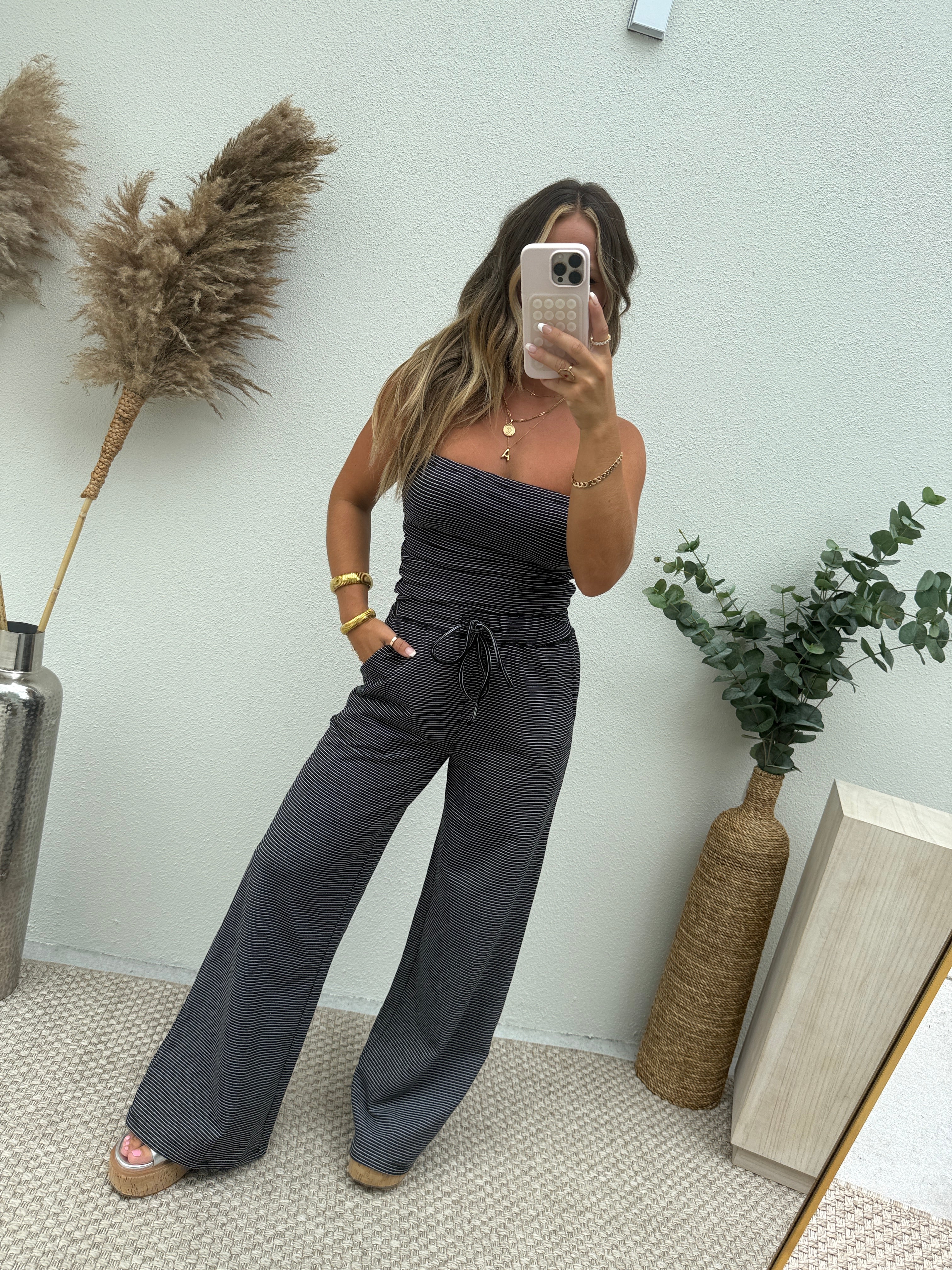 Lounge Luxe Pants Set Striped Navy/Black