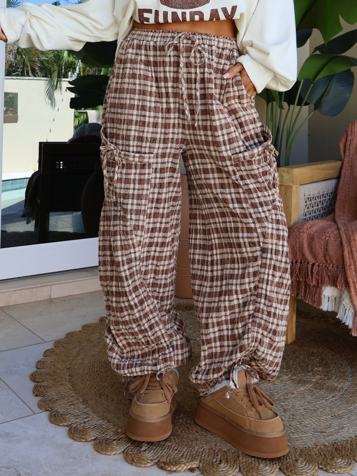 French Toffee Plaid Joggers Mocha
