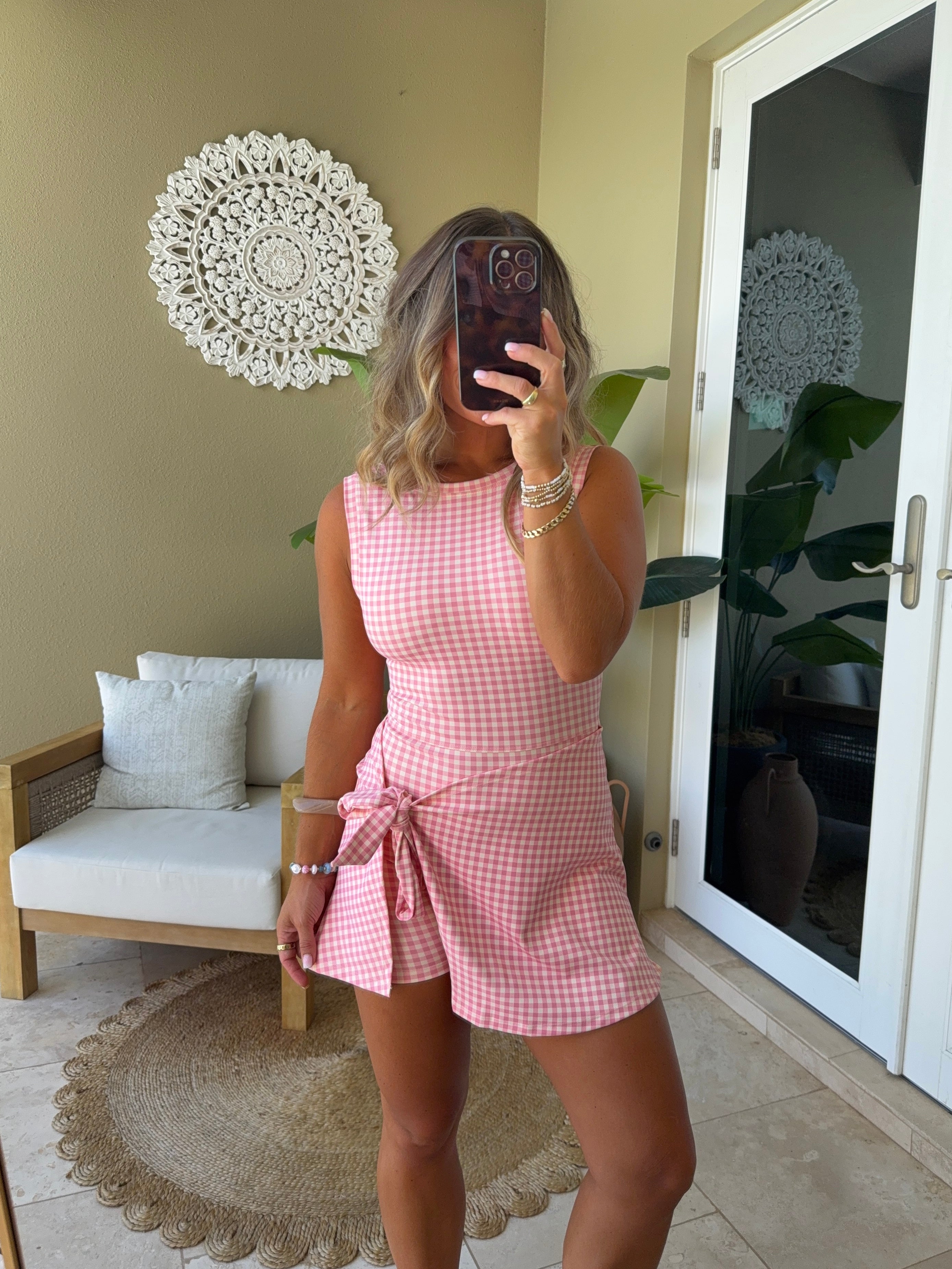 On The Go Tie Romper Dress Gingham