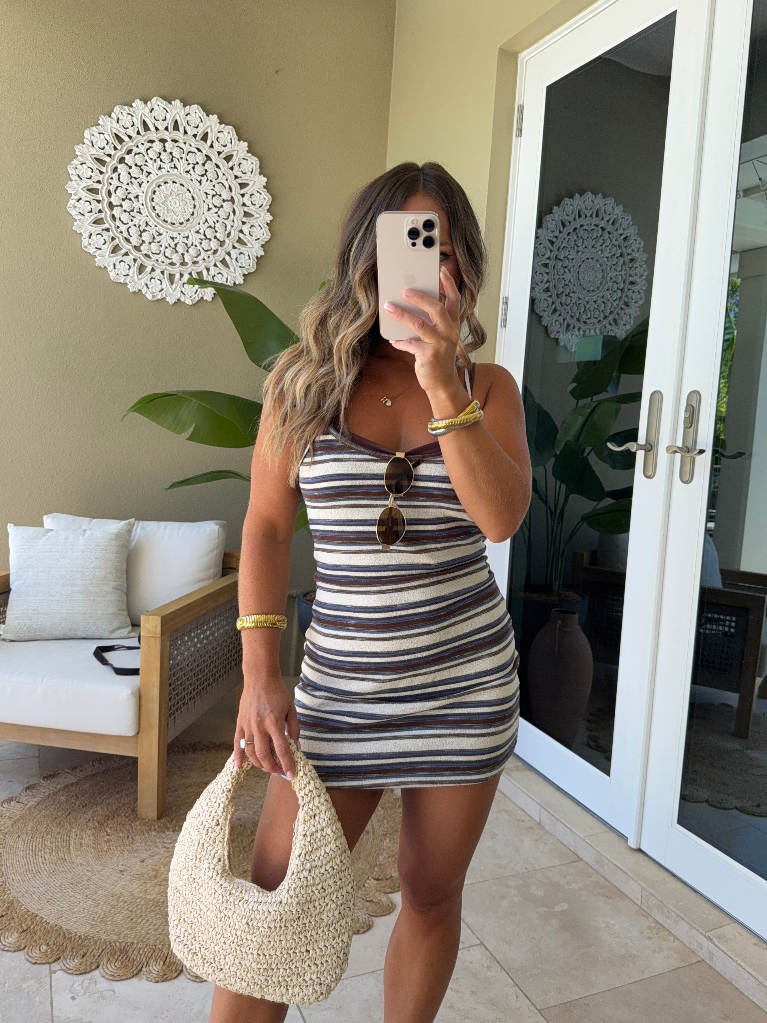 Logan Casual Contrast Dress Brown Stripe