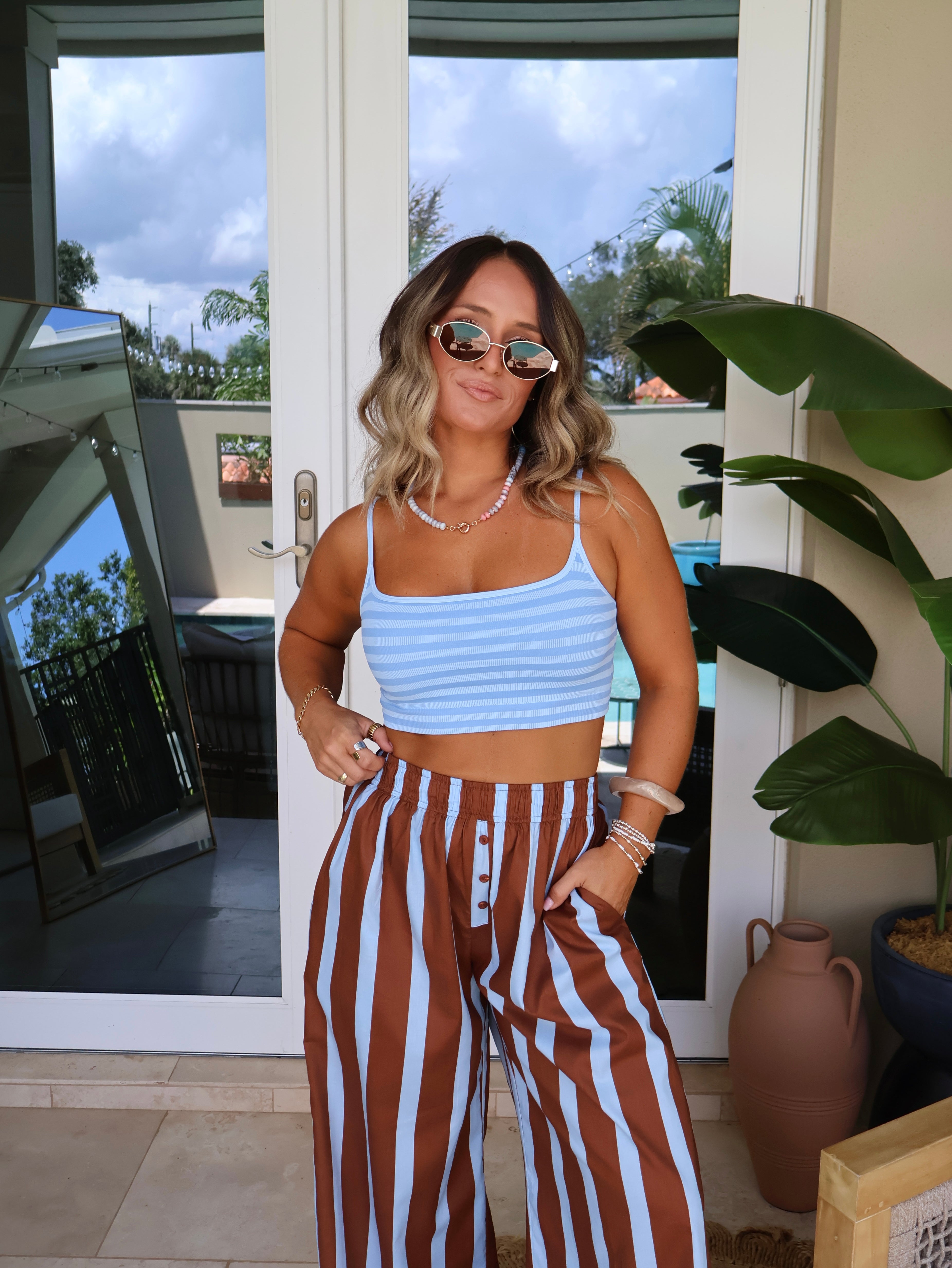 Stassi Striped Bra Top Serene Blue