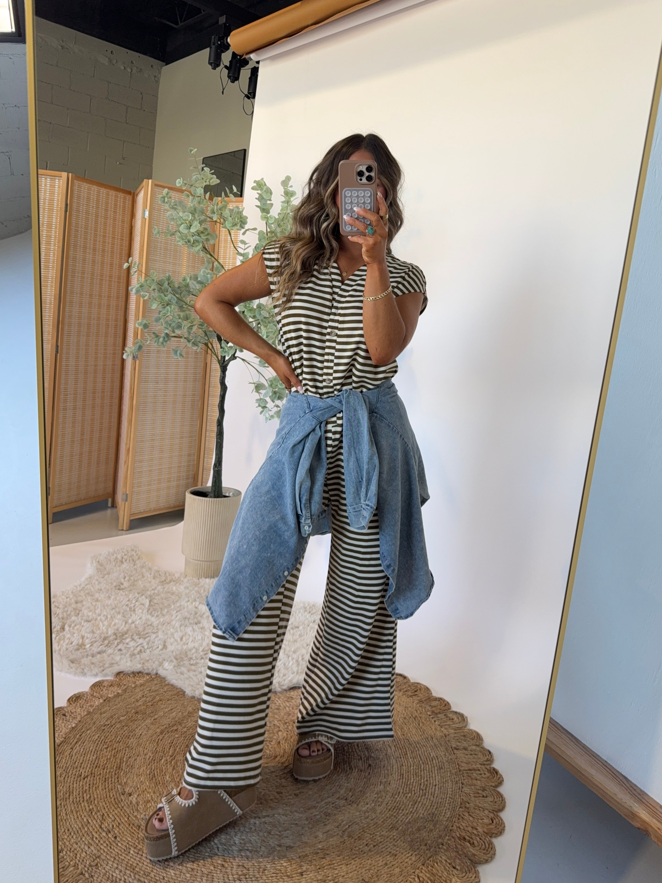 Drift Striped Jumpsuit Olive