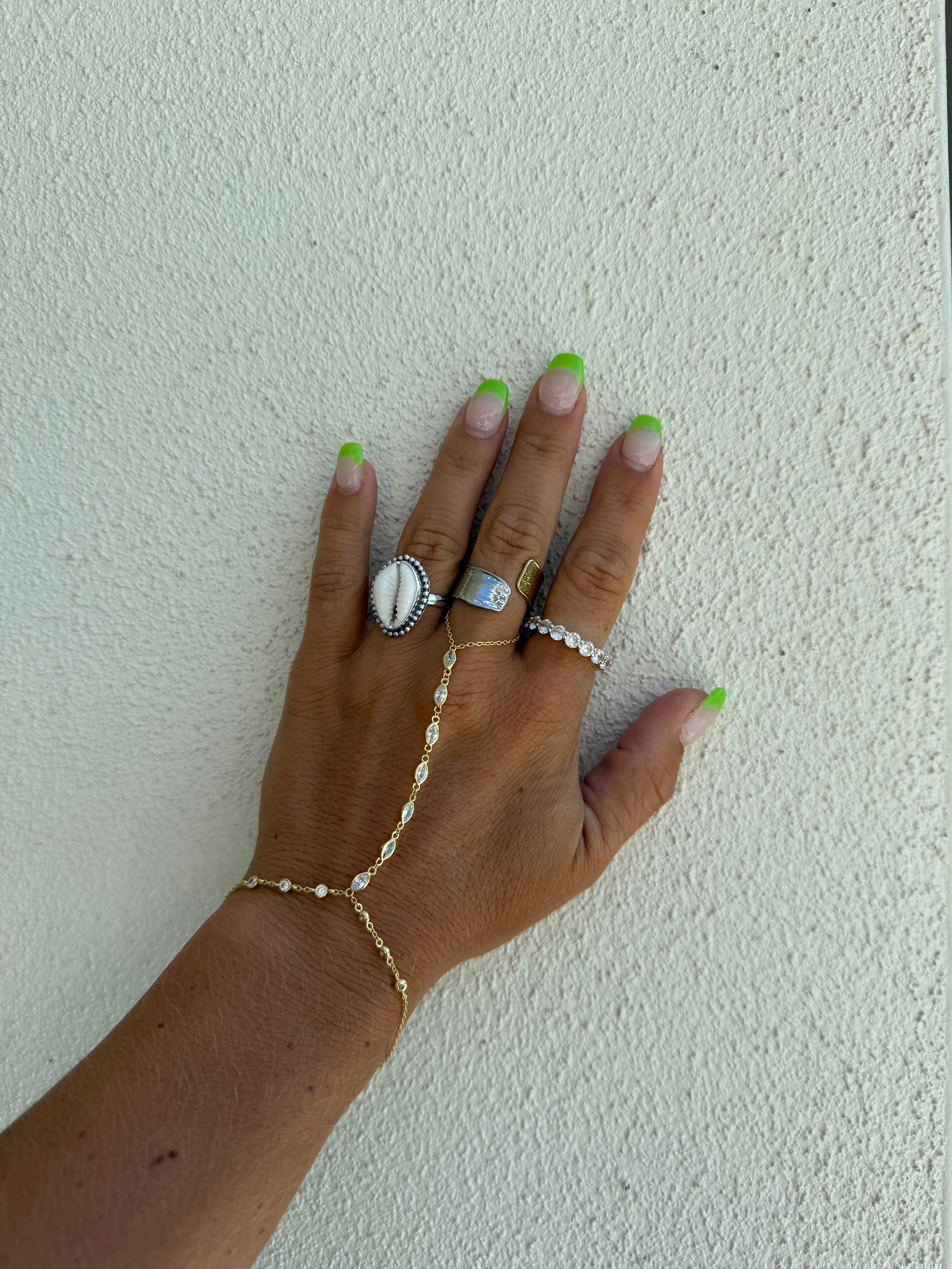 Beaded Cowrie Shell Ring Silver