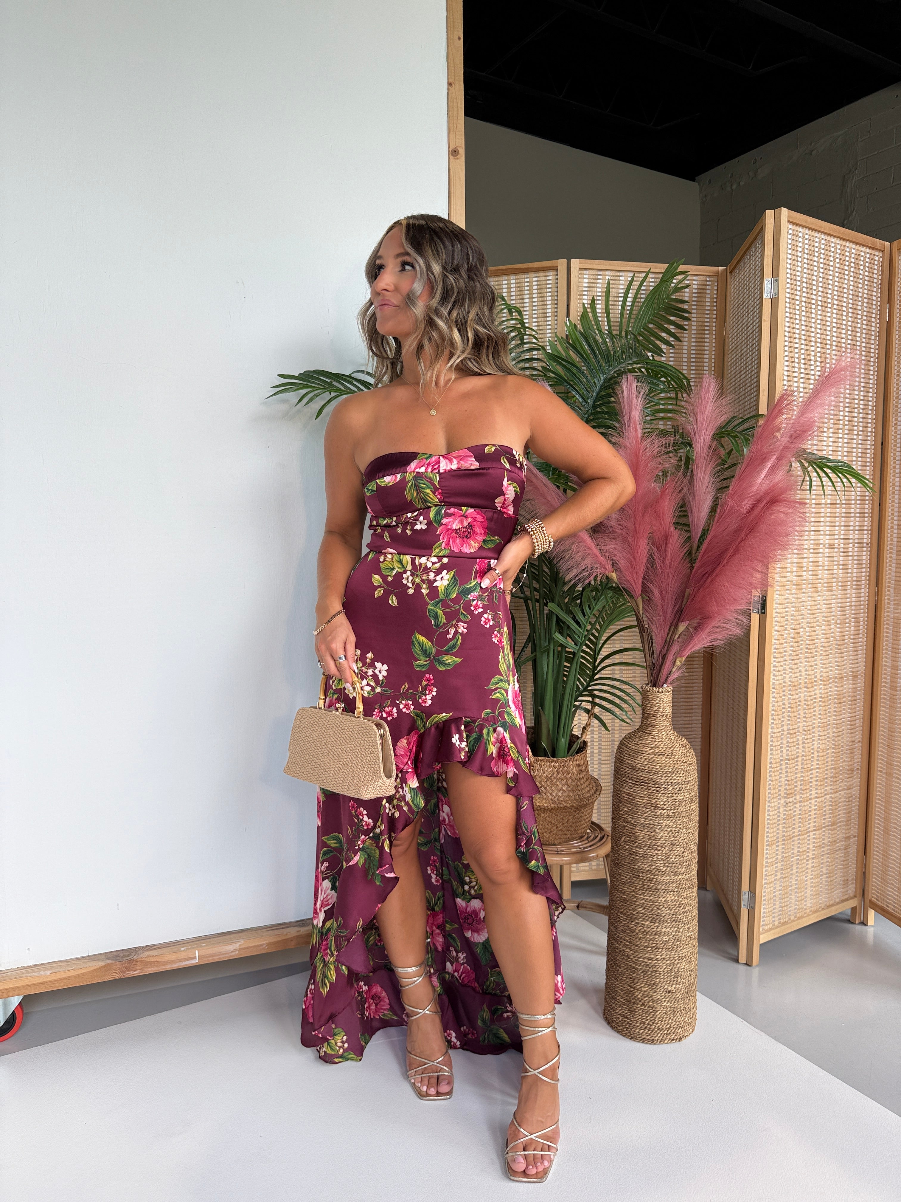 Delicate Timing Maxi Dress Merlot Rose