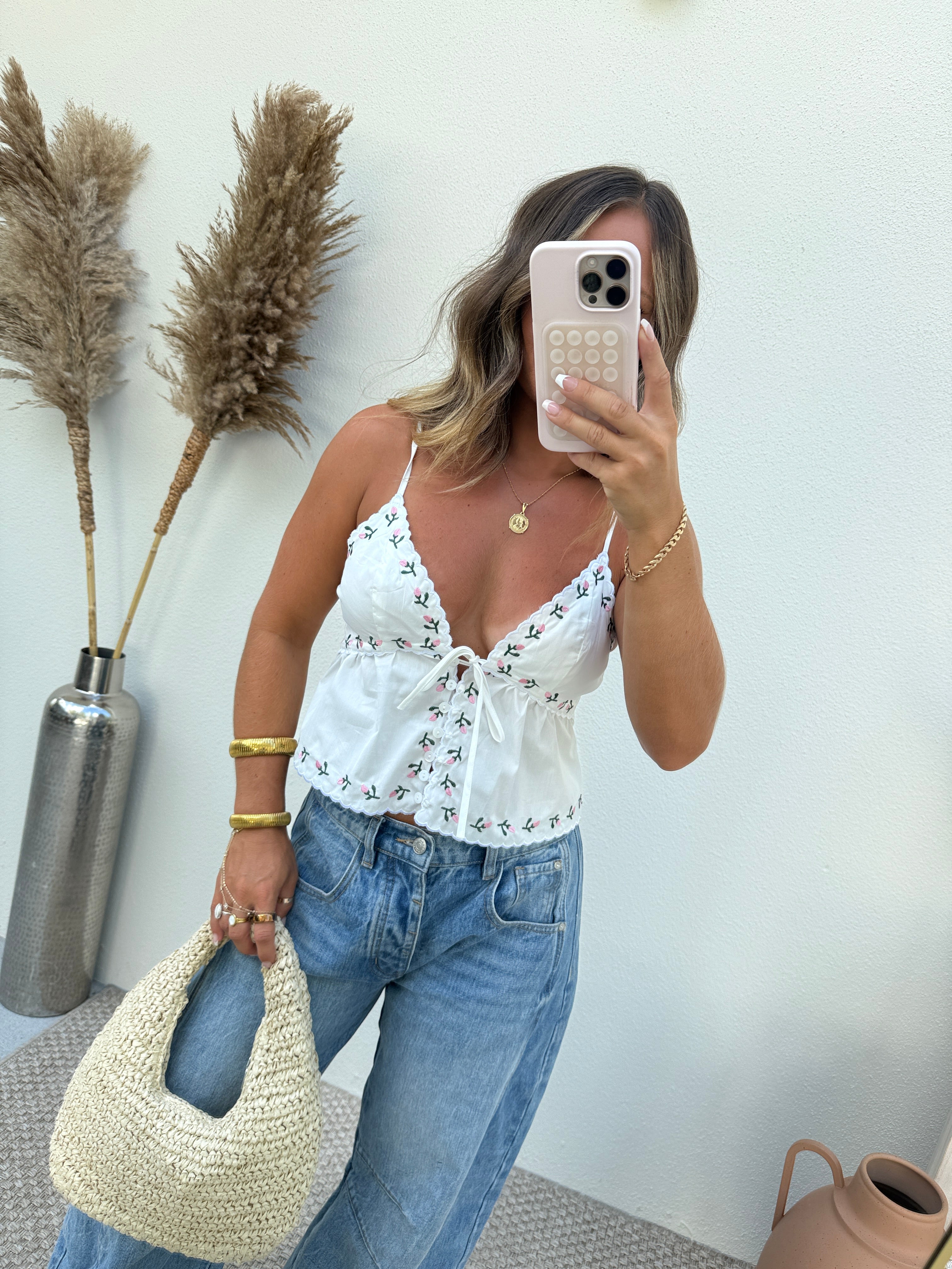 Portofino Floral Blouse Tank White