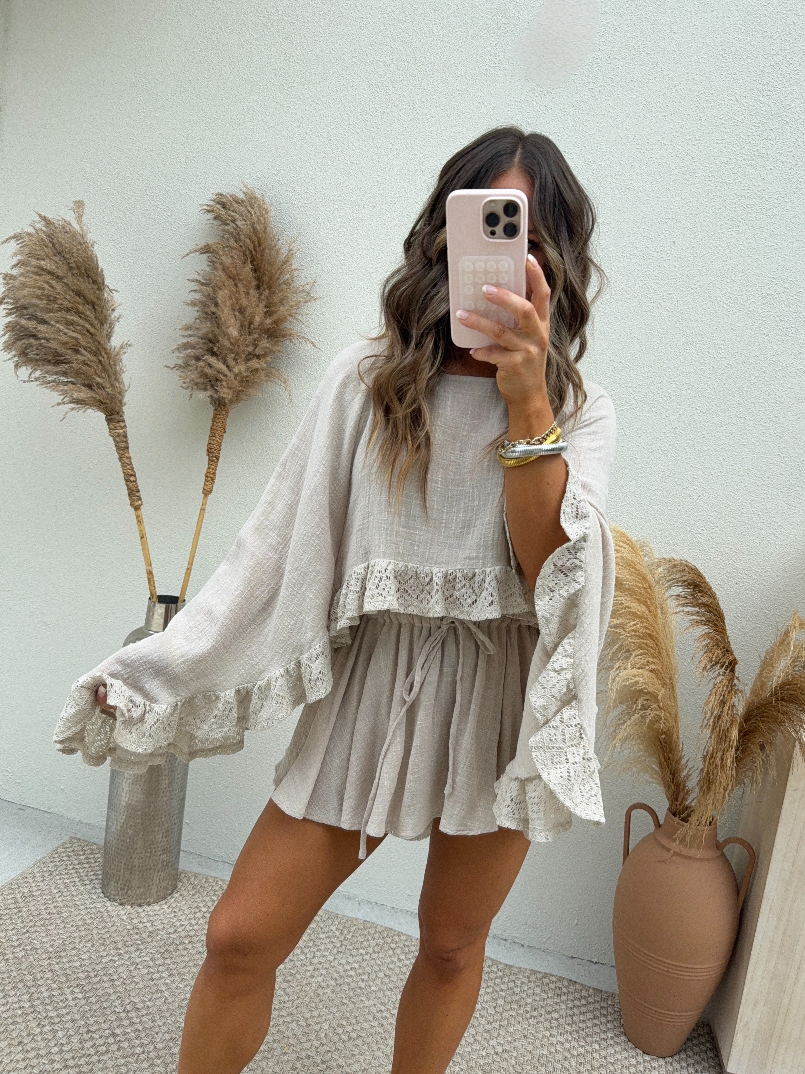 Sweet Pea Kimono Skort Set Natural