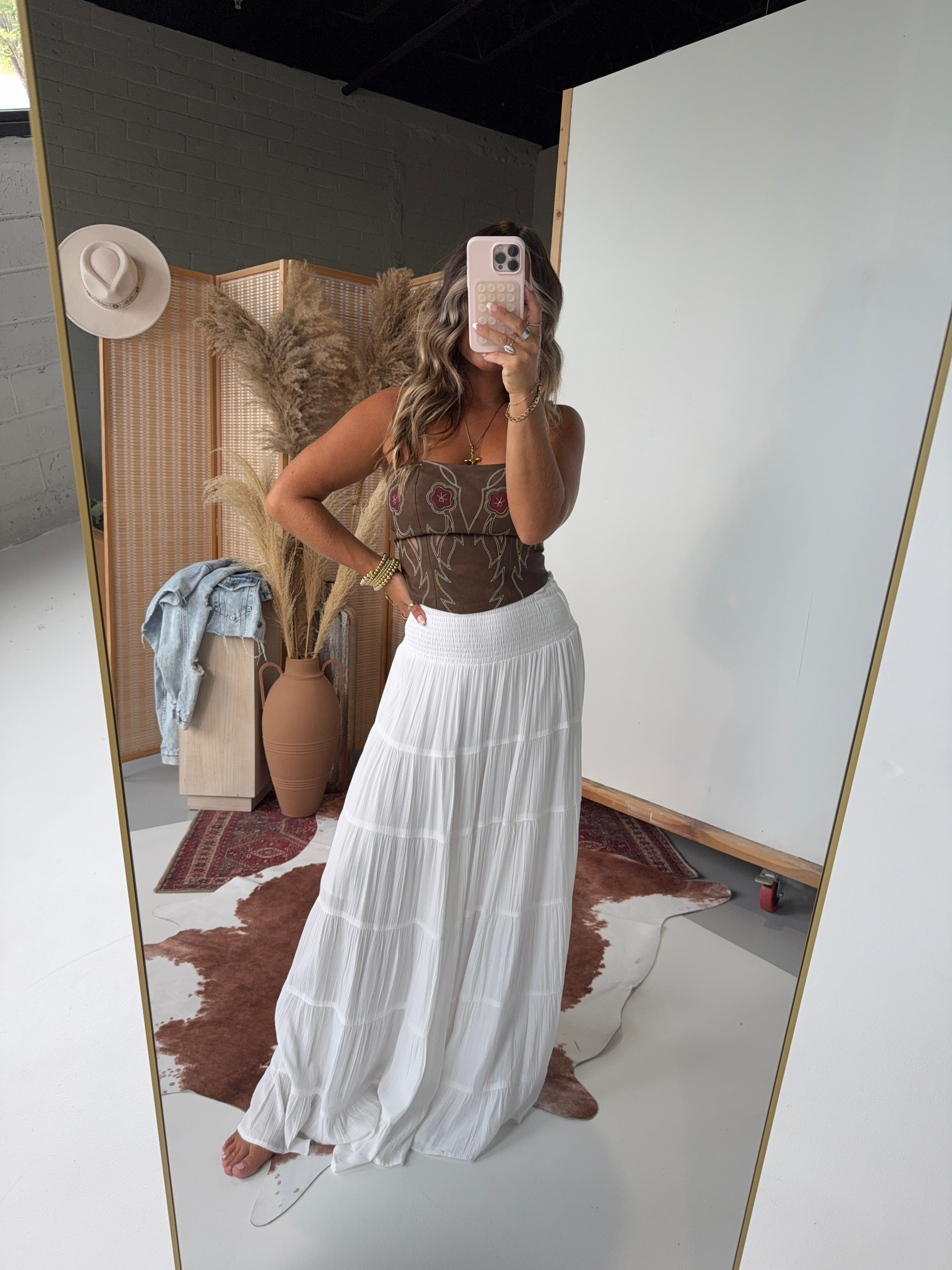 Hayloft Honey Tiered Maxi Skirt White