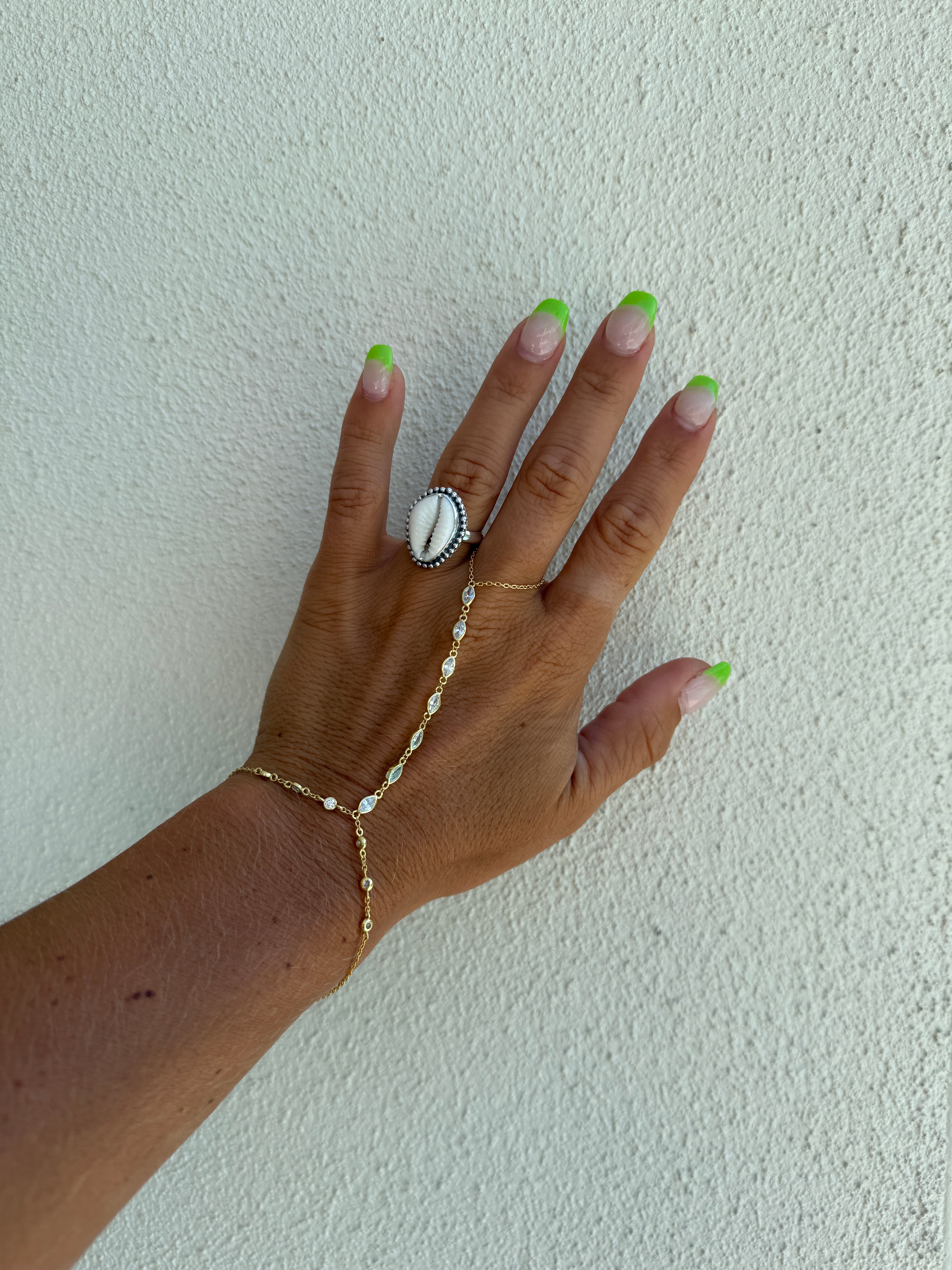 Beaded Cowrie Shell Ring Silver