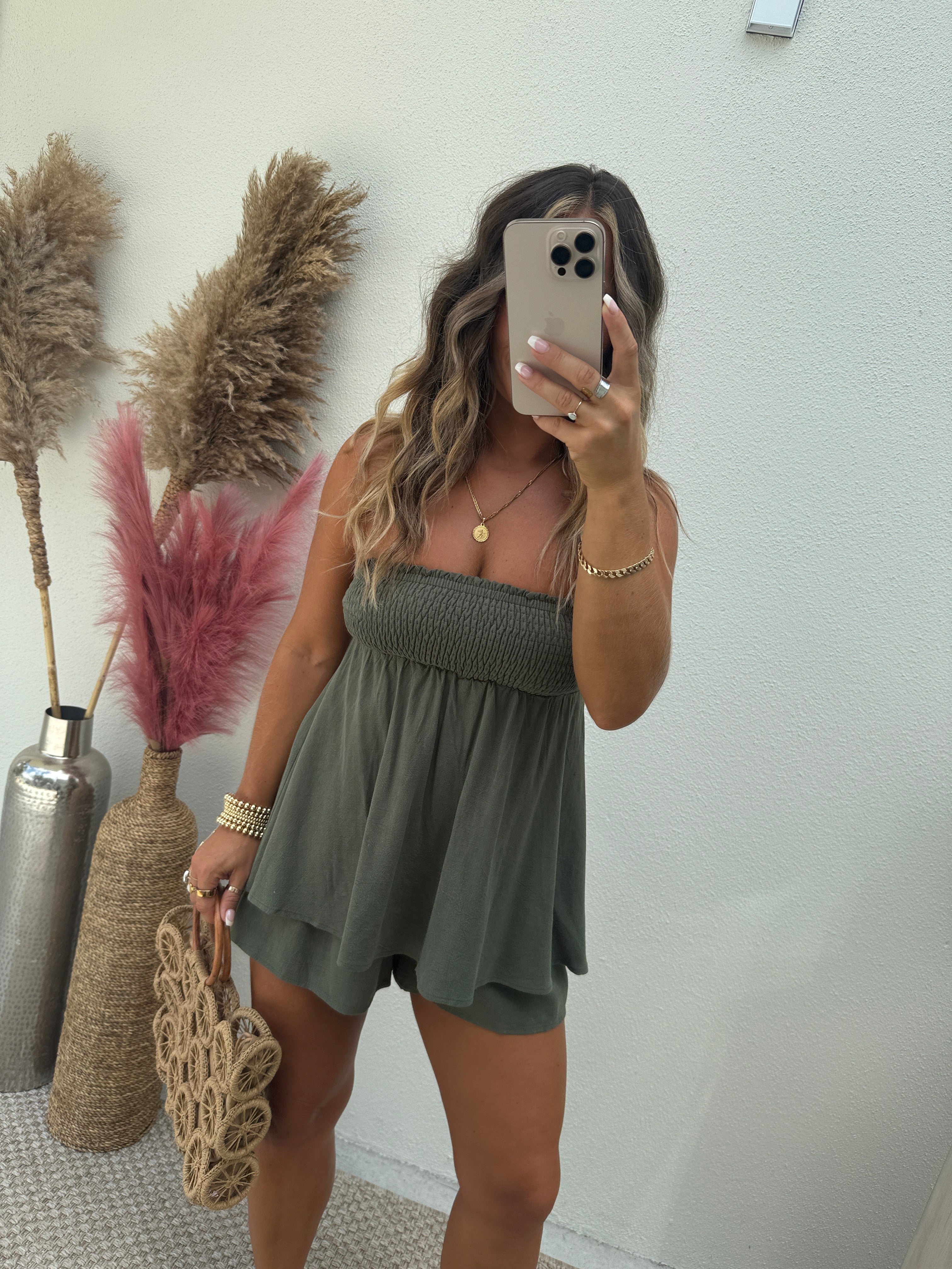 Jungle Desire Tube Top Romper Dress Olive