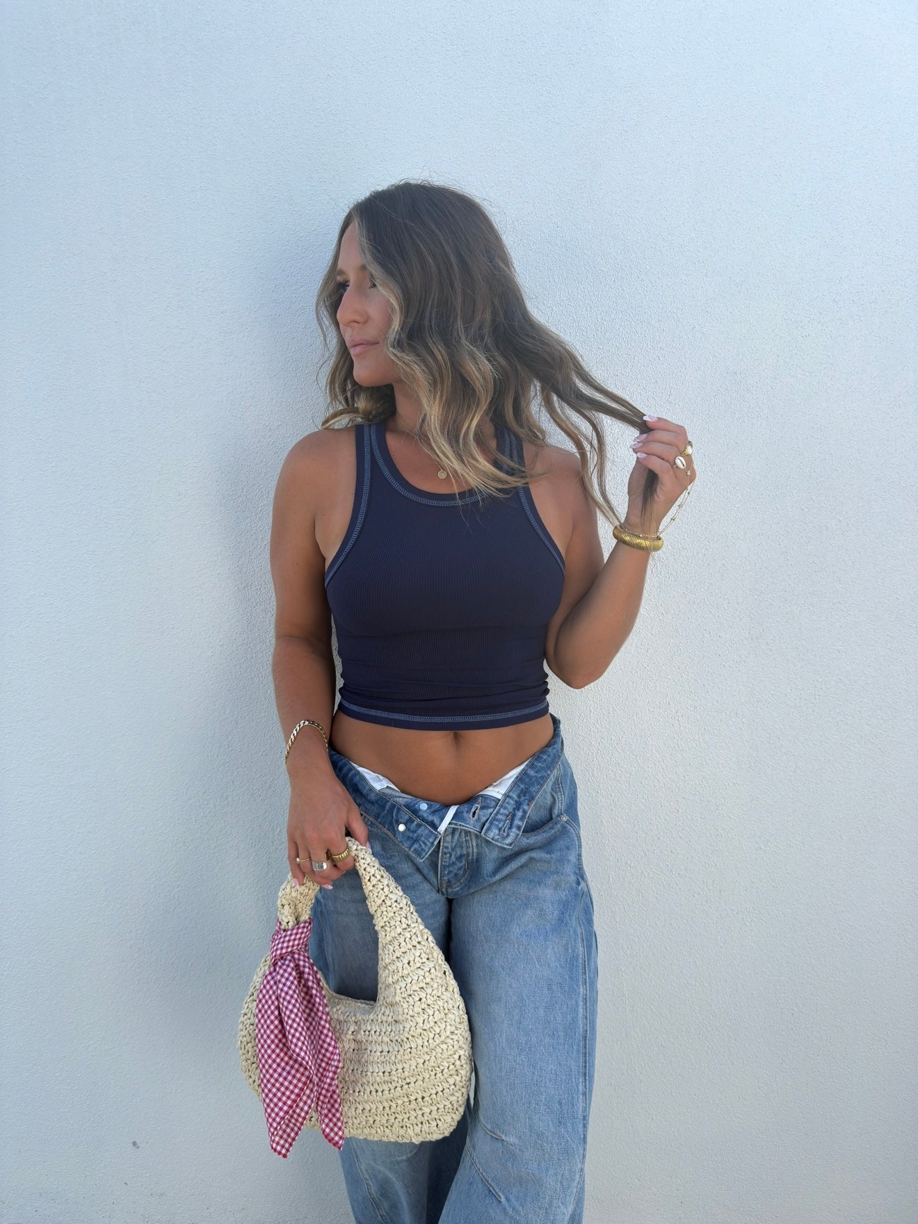 Backyard Bash Ribbed Tank Navy