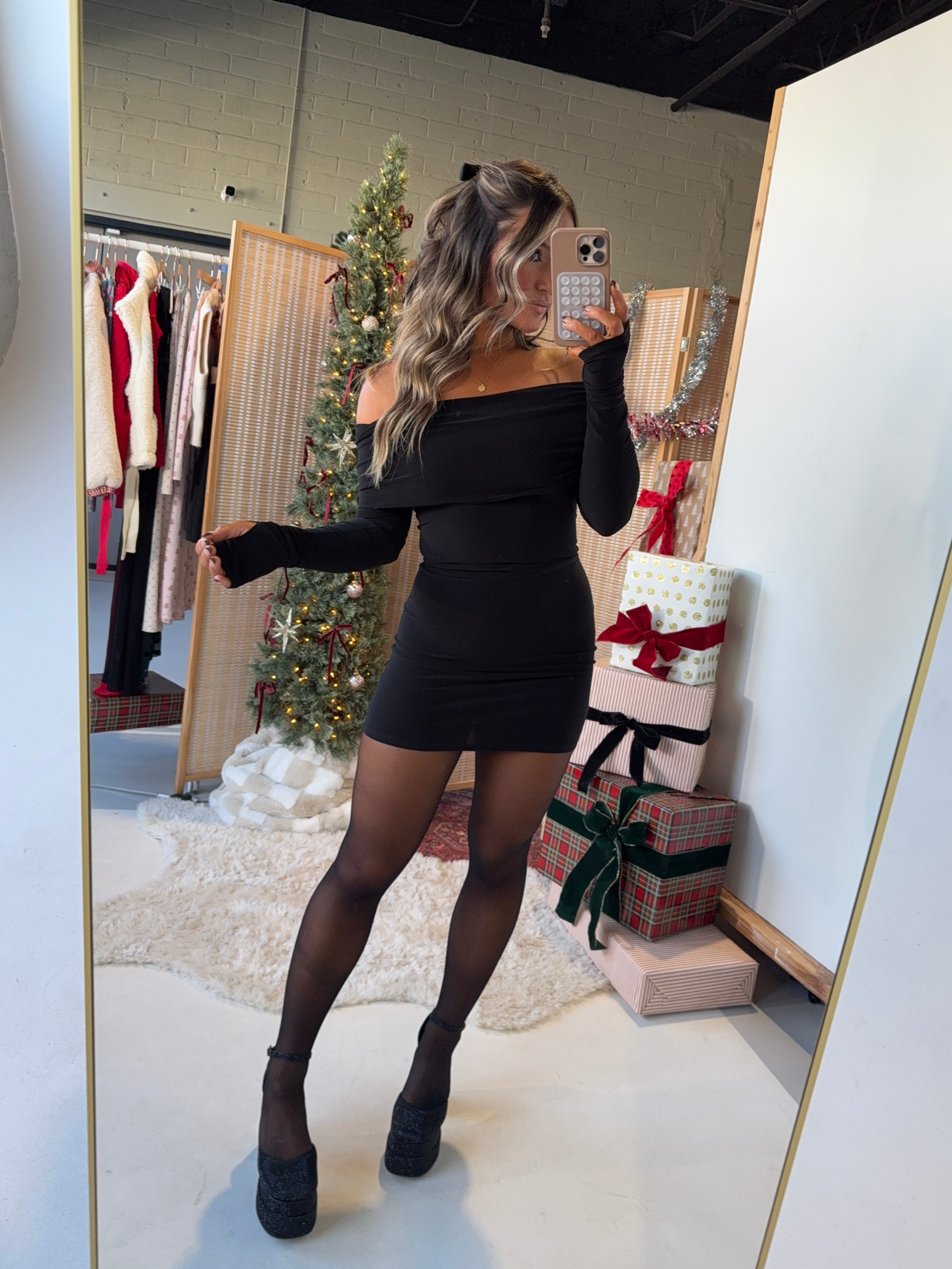 Rocking Around Slinky Mini Dress Black