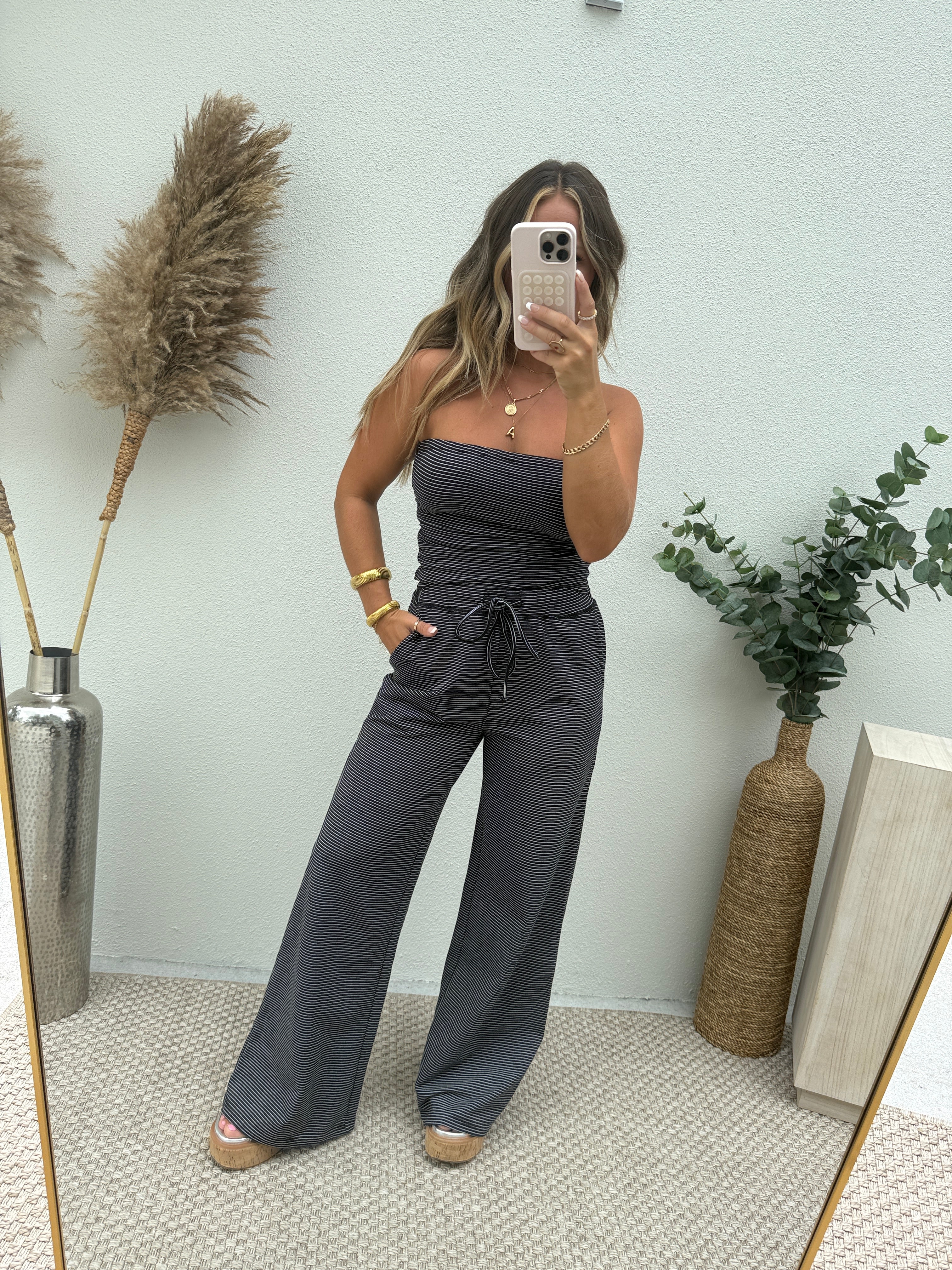 Lounge Luxe Pants Set Striped Navy/Black