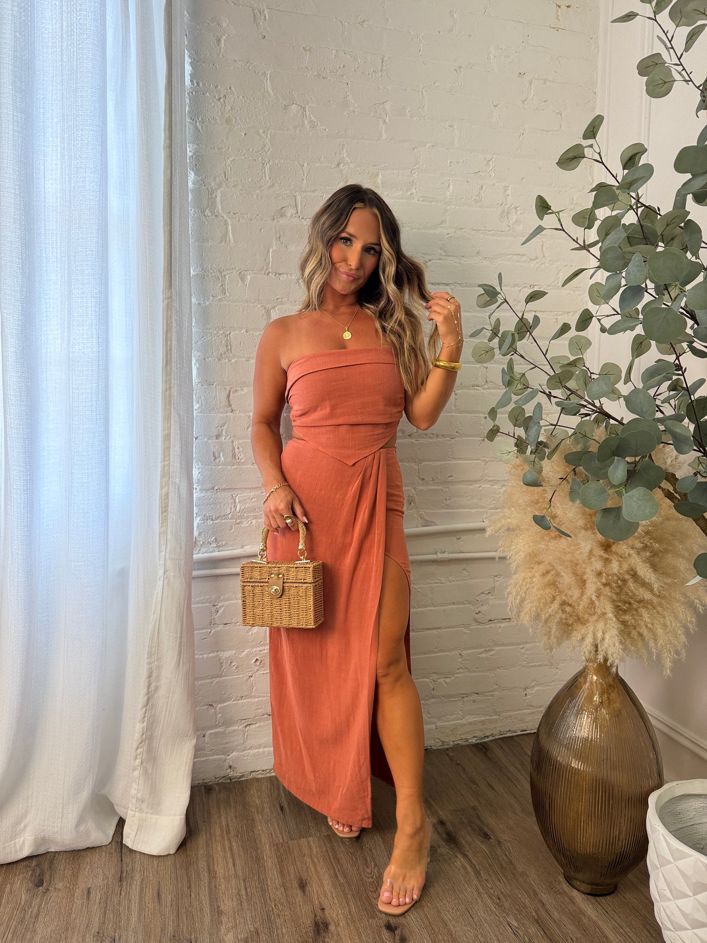 Marigold Drip Maxi Skirt Set Rust