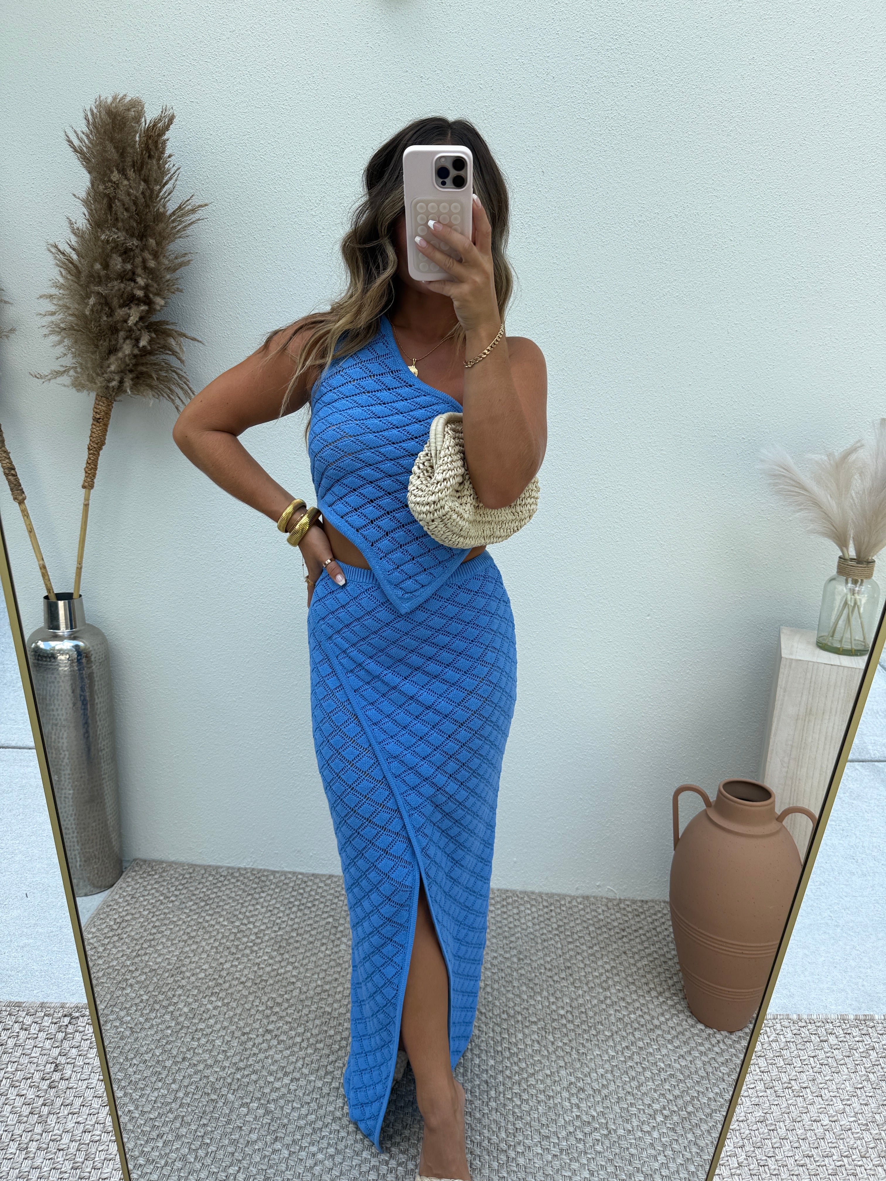 Herbal Charm Maxi Skirt Set Blue