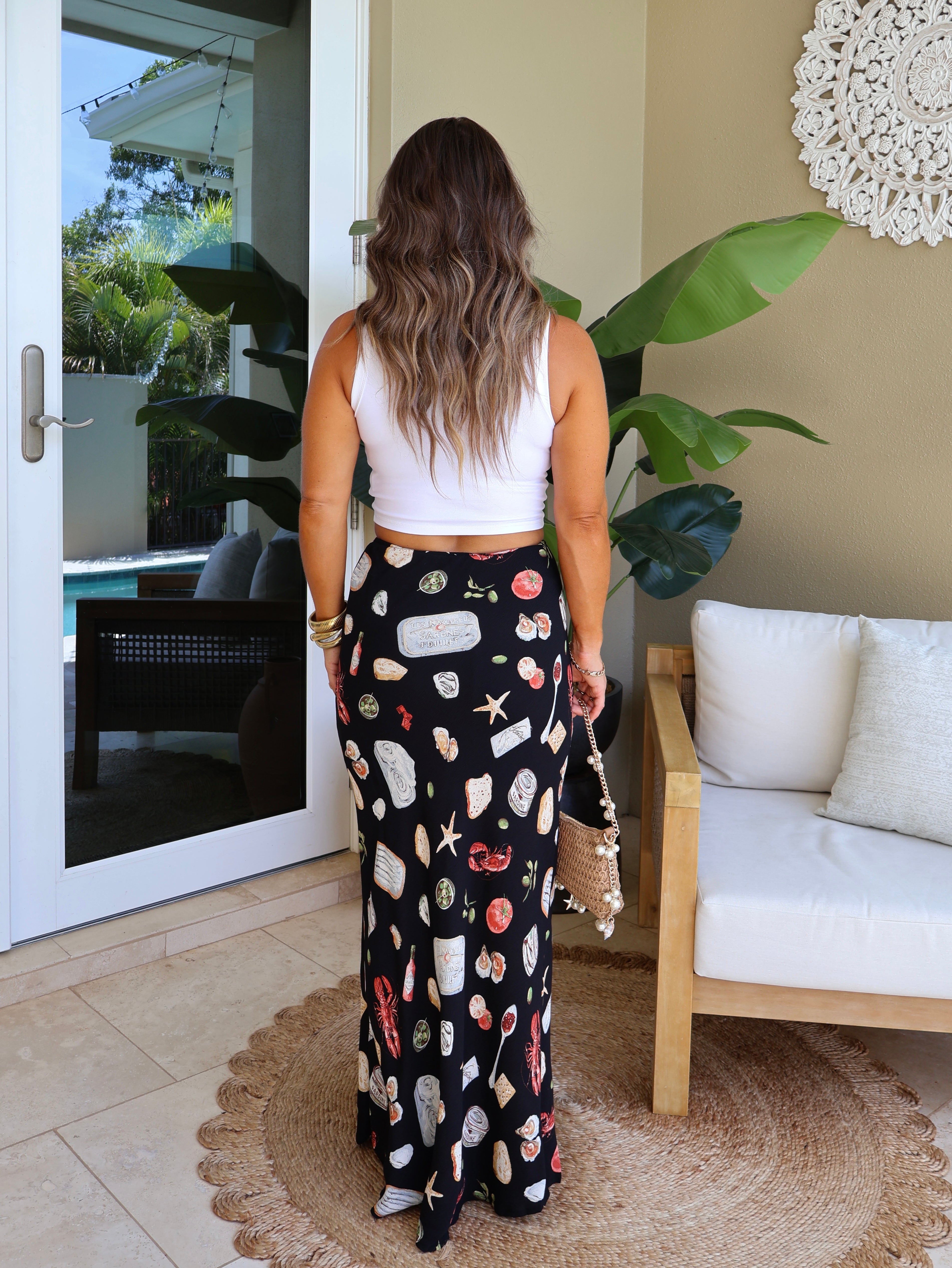 Positano Motif Maxi Skirt Black Multi