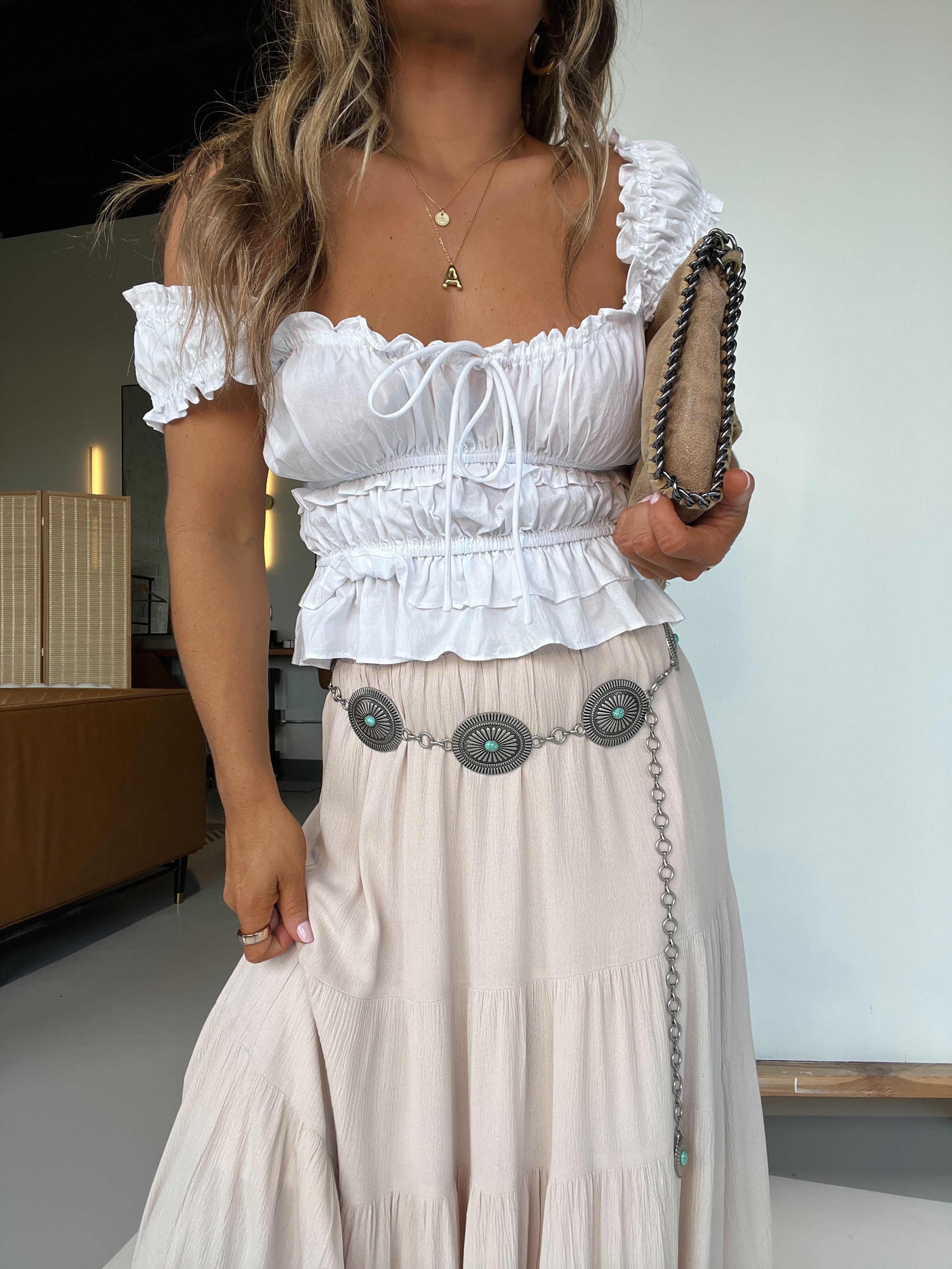 Turquoise Oval Western Chain Belt Silver