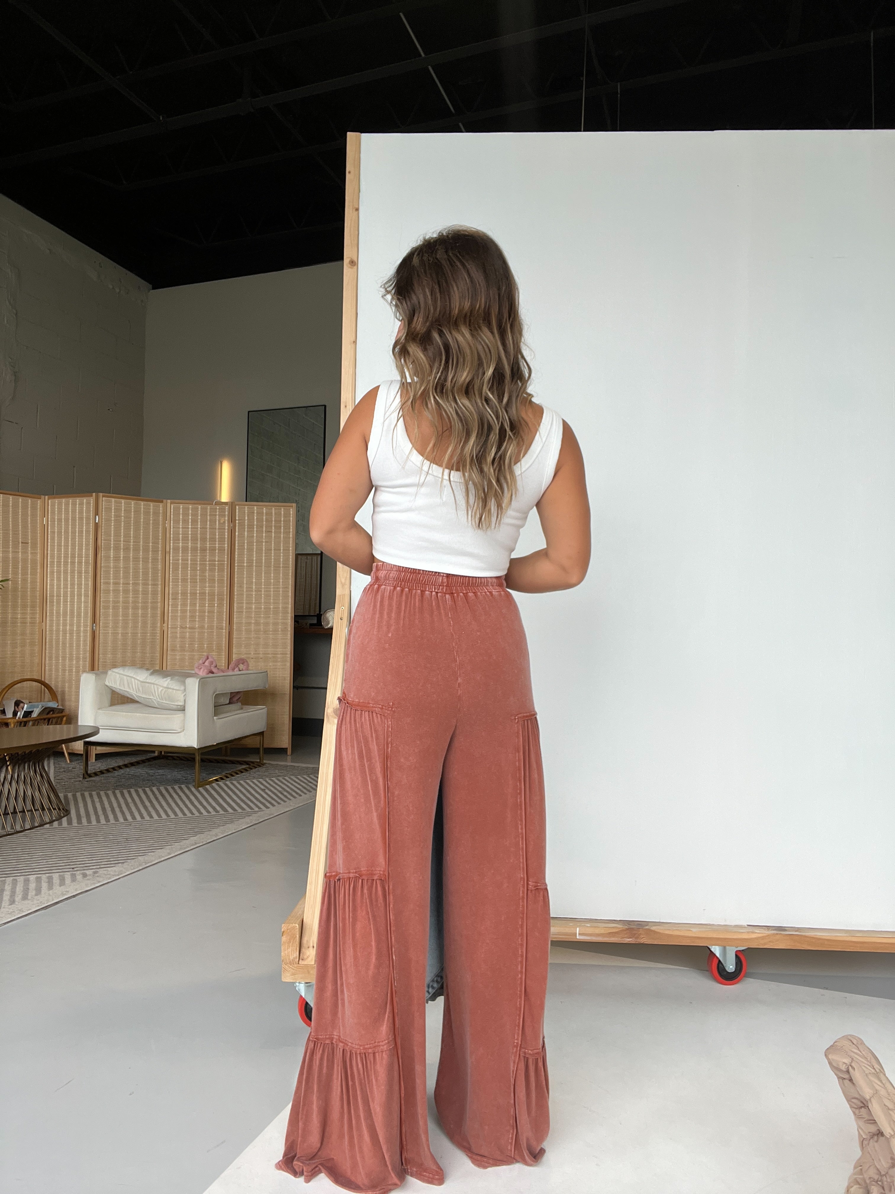 Gomez Tiered Lounge Pants Washed Rust