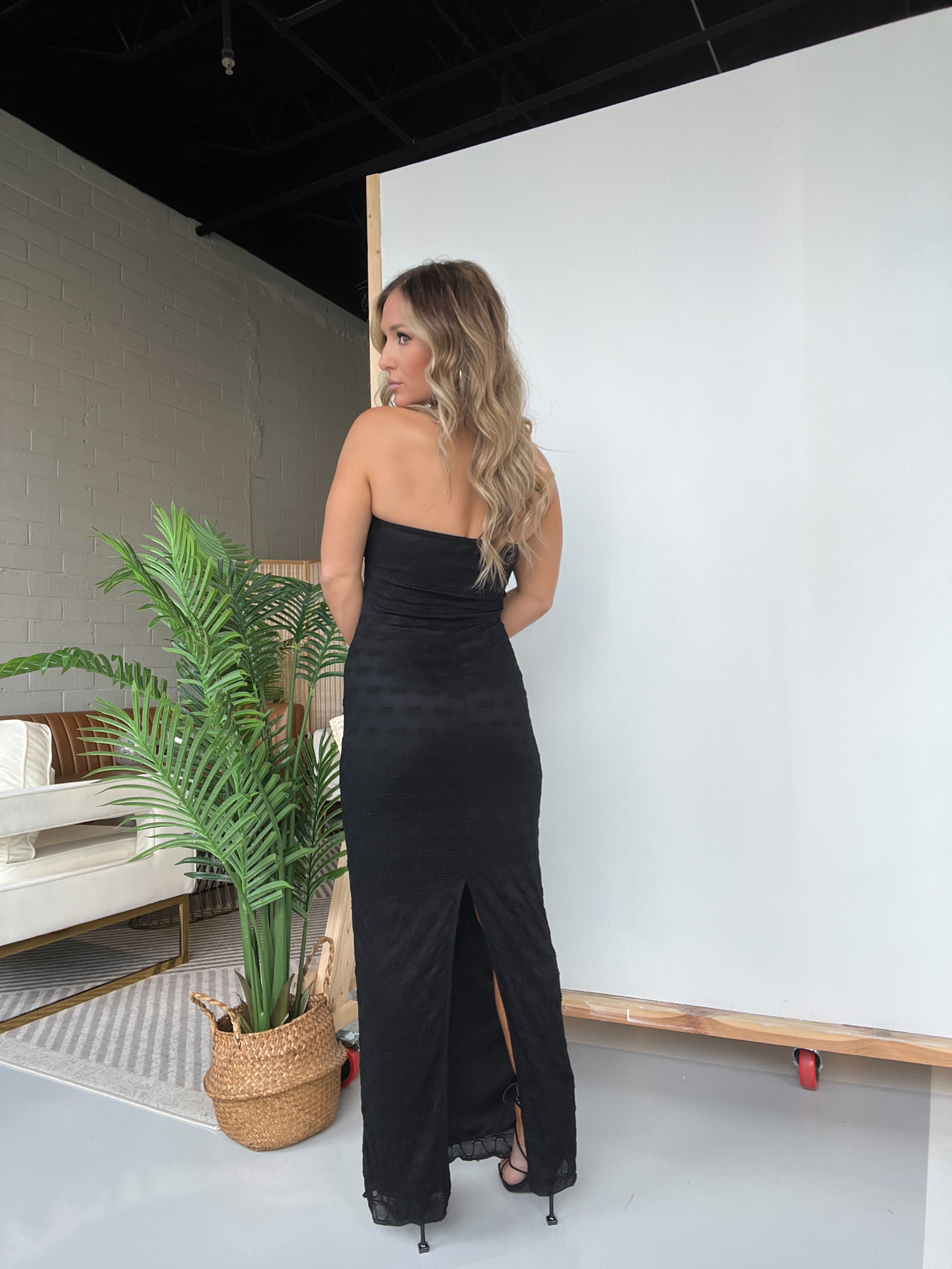 Femme Strapless Lace Maxi Dress Black