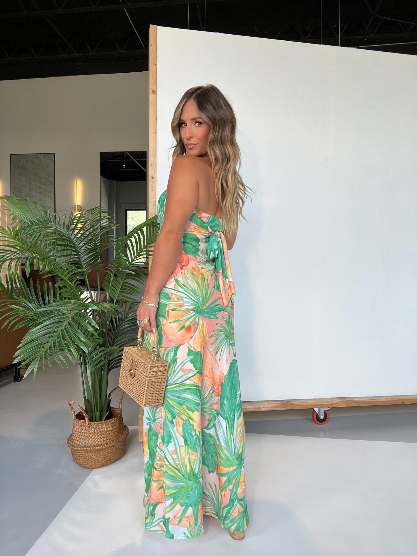Dance With Me Strapless Maxi Dress Pink/Green