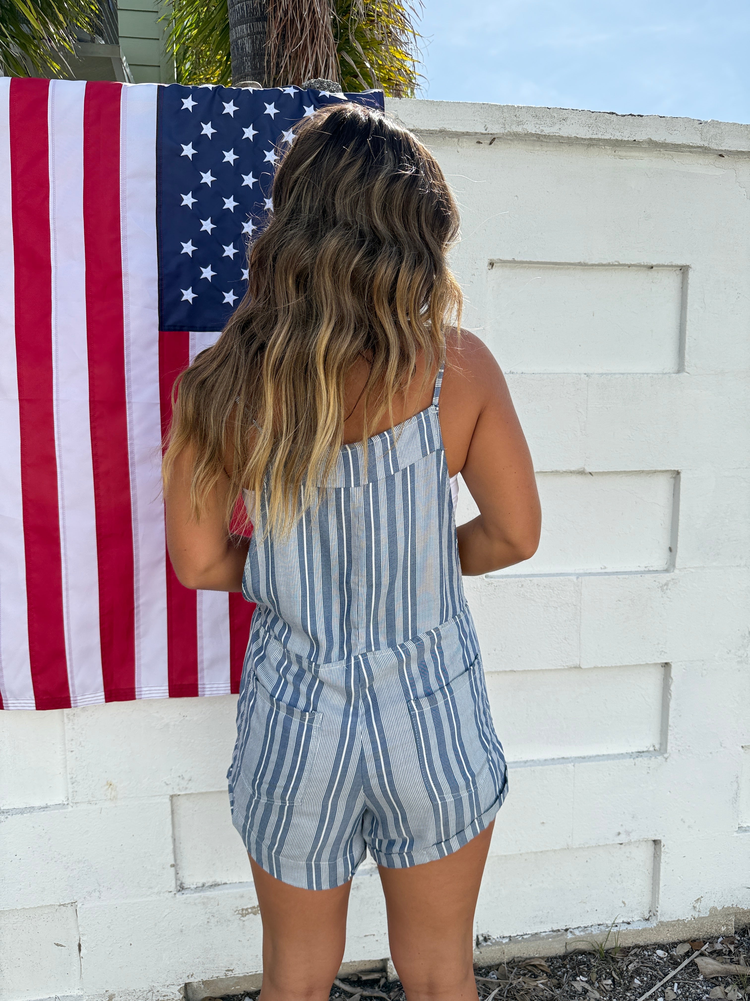 Jack & Jill Striped Overall Romper Blue