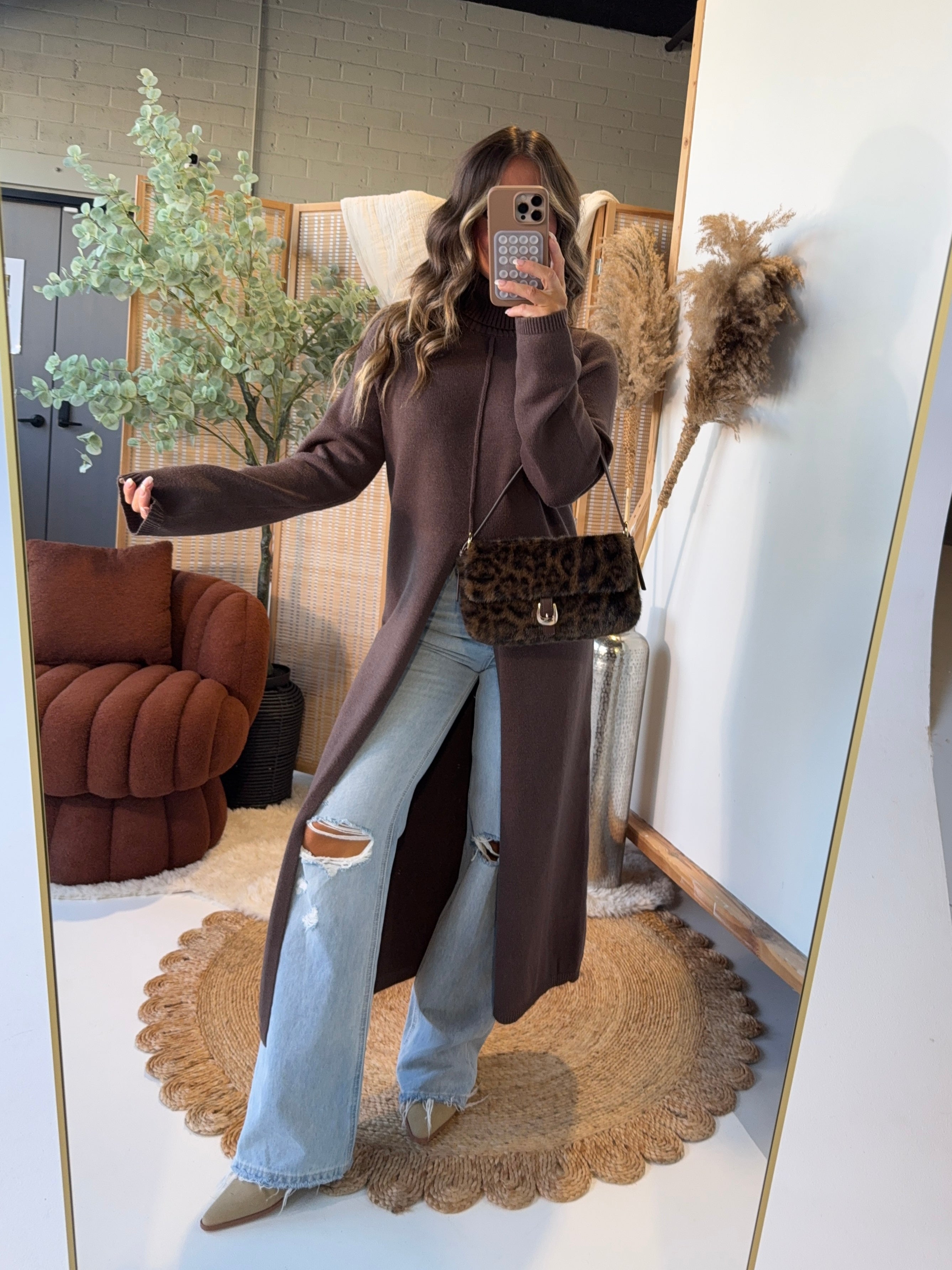 Saddle & Rose Maxi Sweater Top Brown