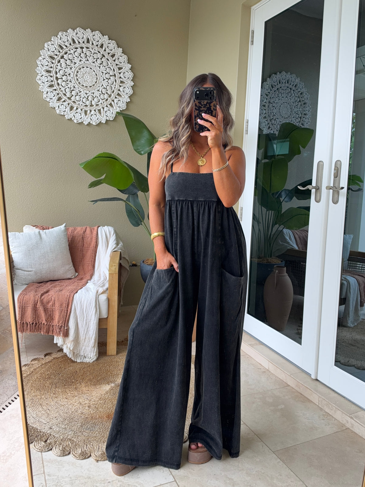 Off Duty Wide Leg Jumpsuit Washed Black