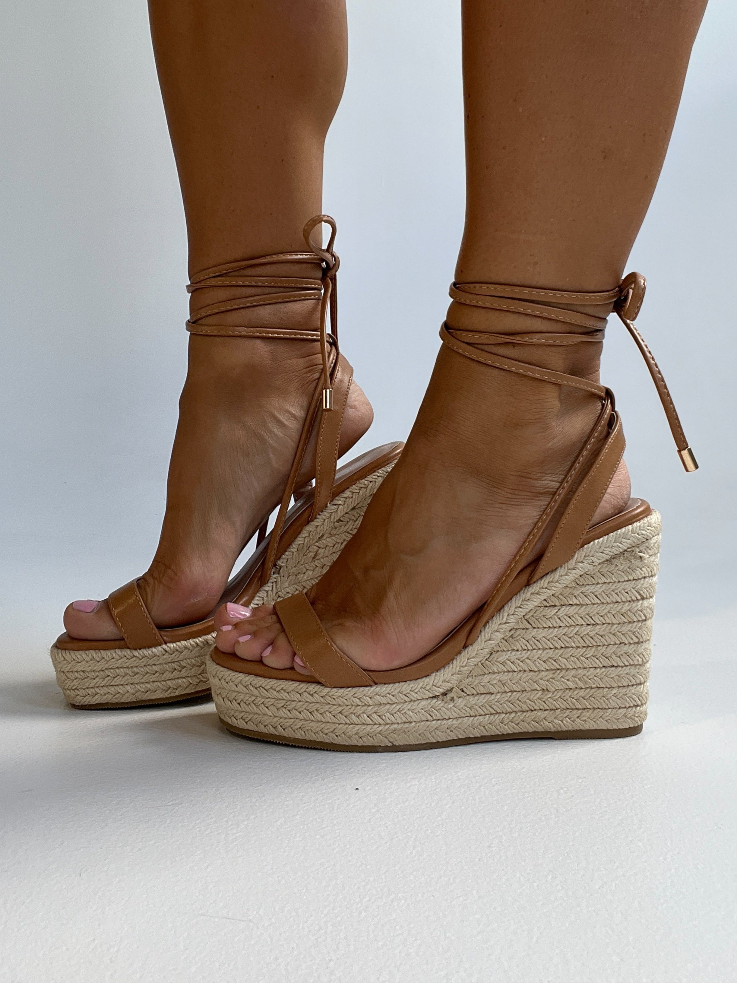 Espadrille Strappy Wedges Tan