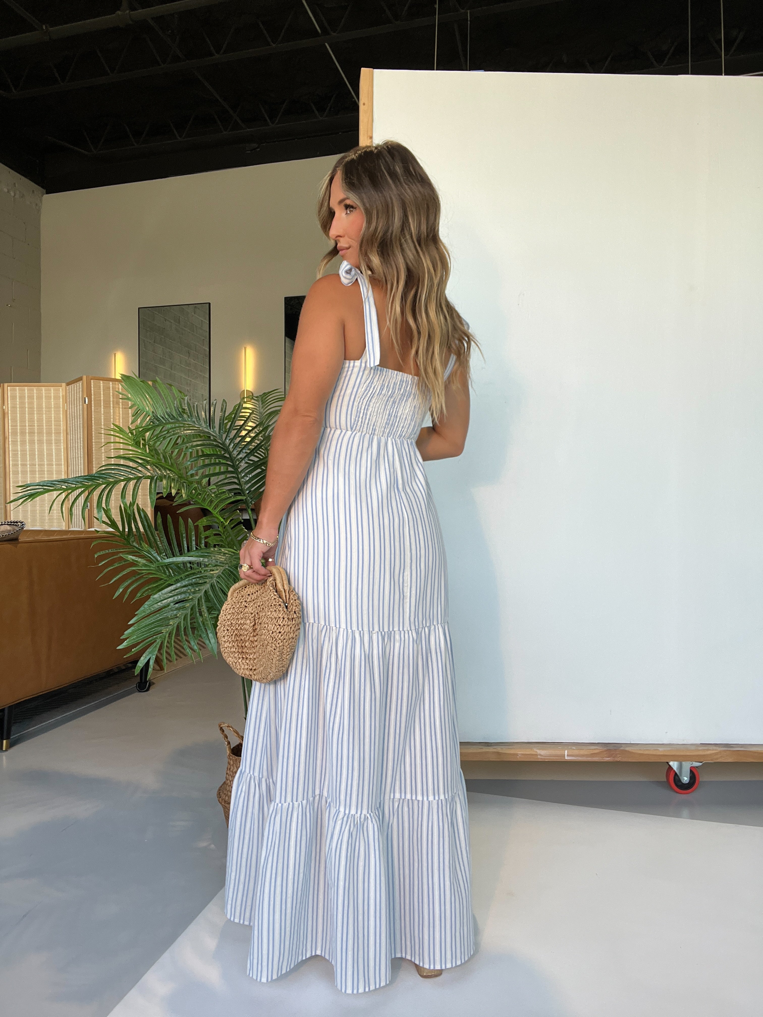 Midday Daze Striped Maxi Dress White/Blue