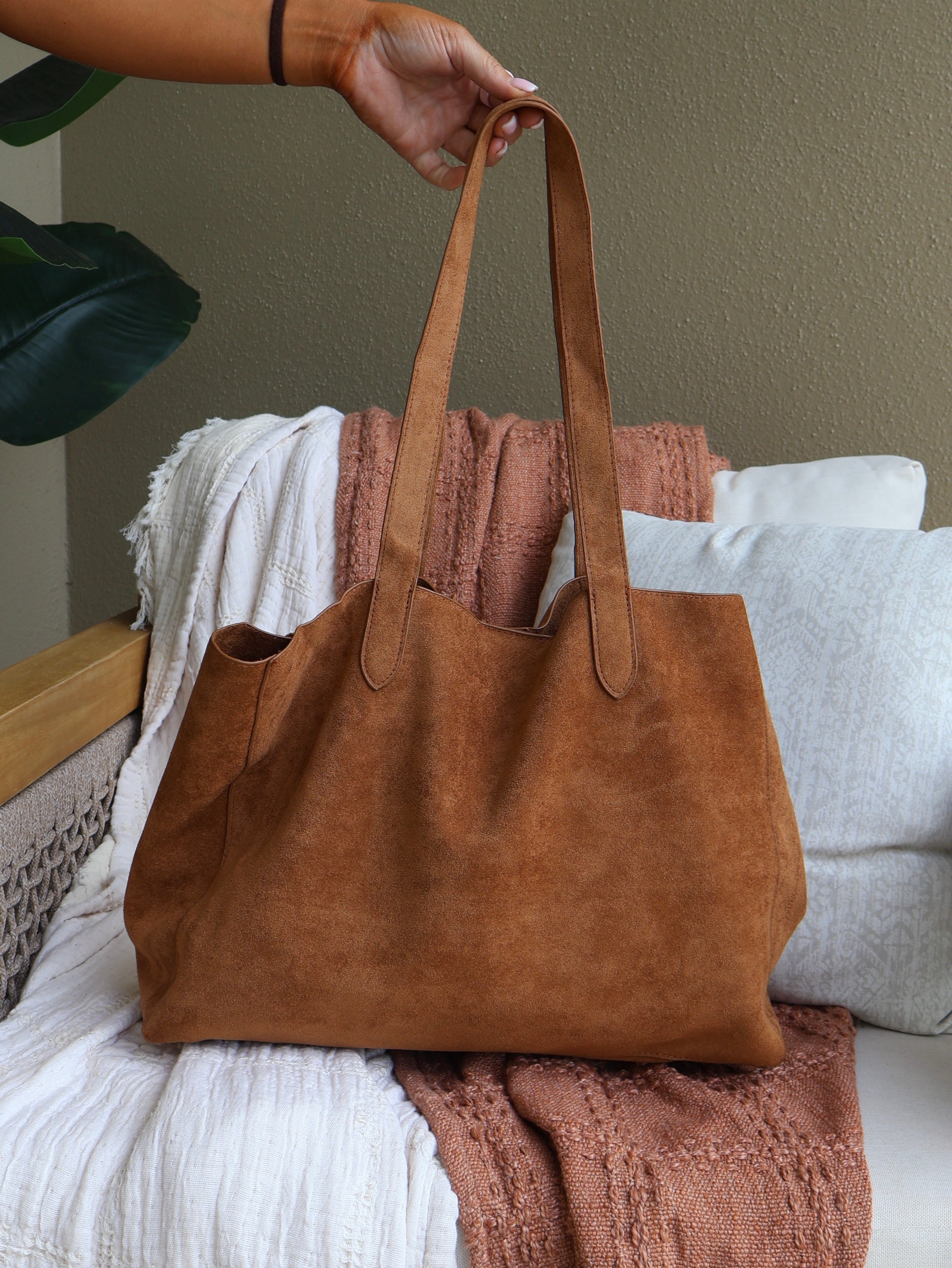 Amber Foliage Studded Tote Bag Camel