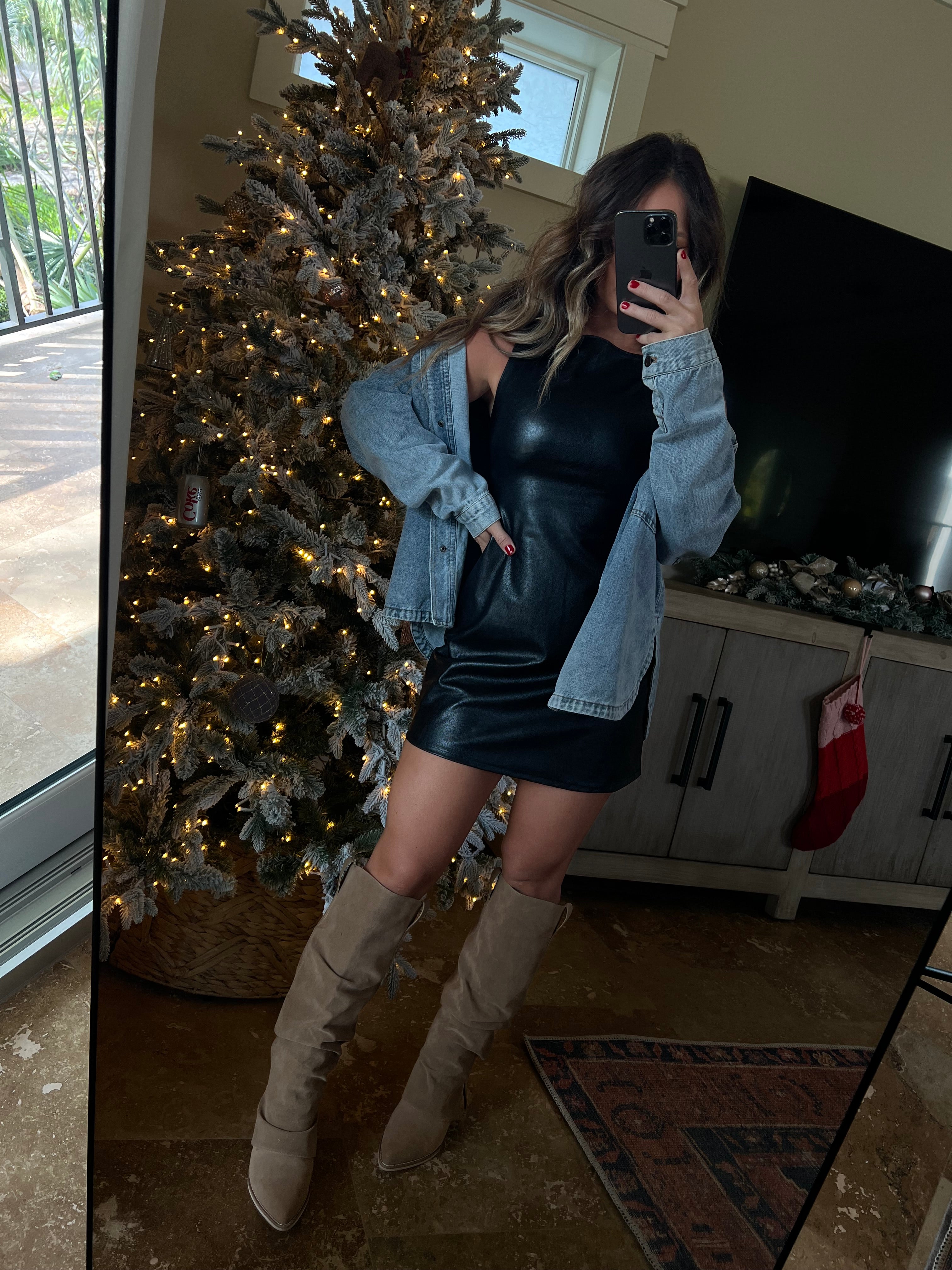 Giving Thanks Faux Leather Mini Dress Black