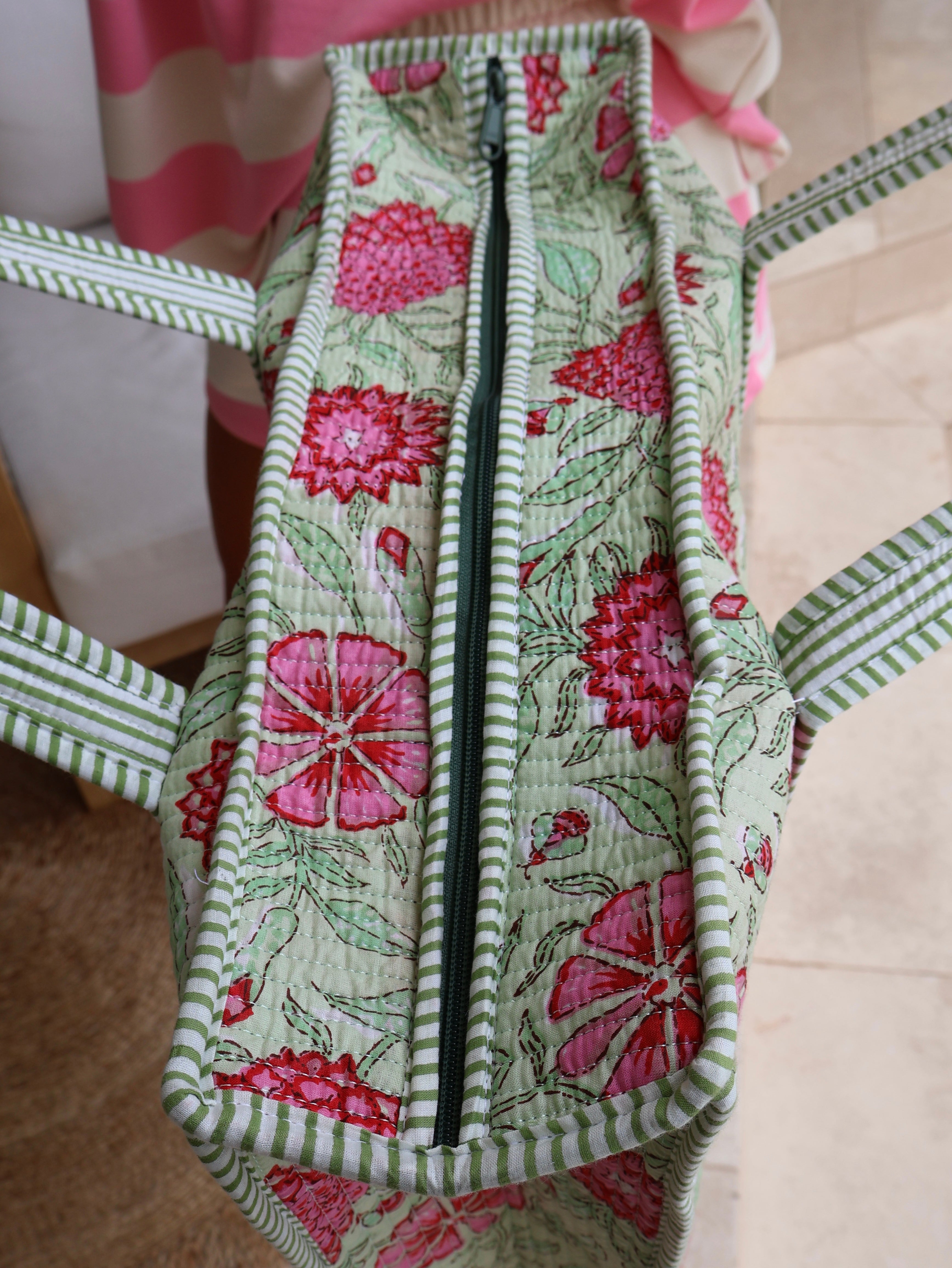 Flower Child Boho Quilted Tote Mint Multi