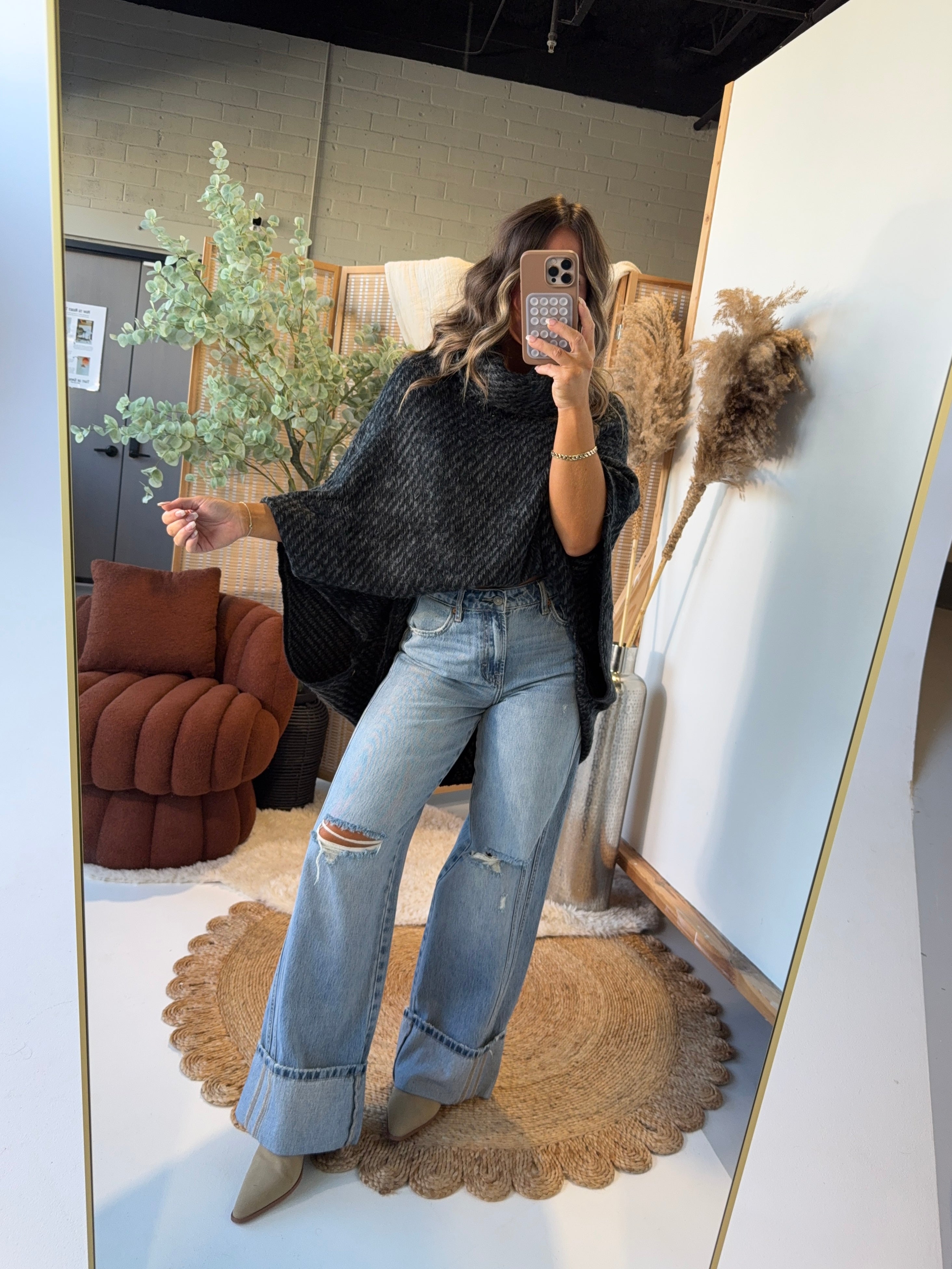 Forever Winter Knit Poncho Black