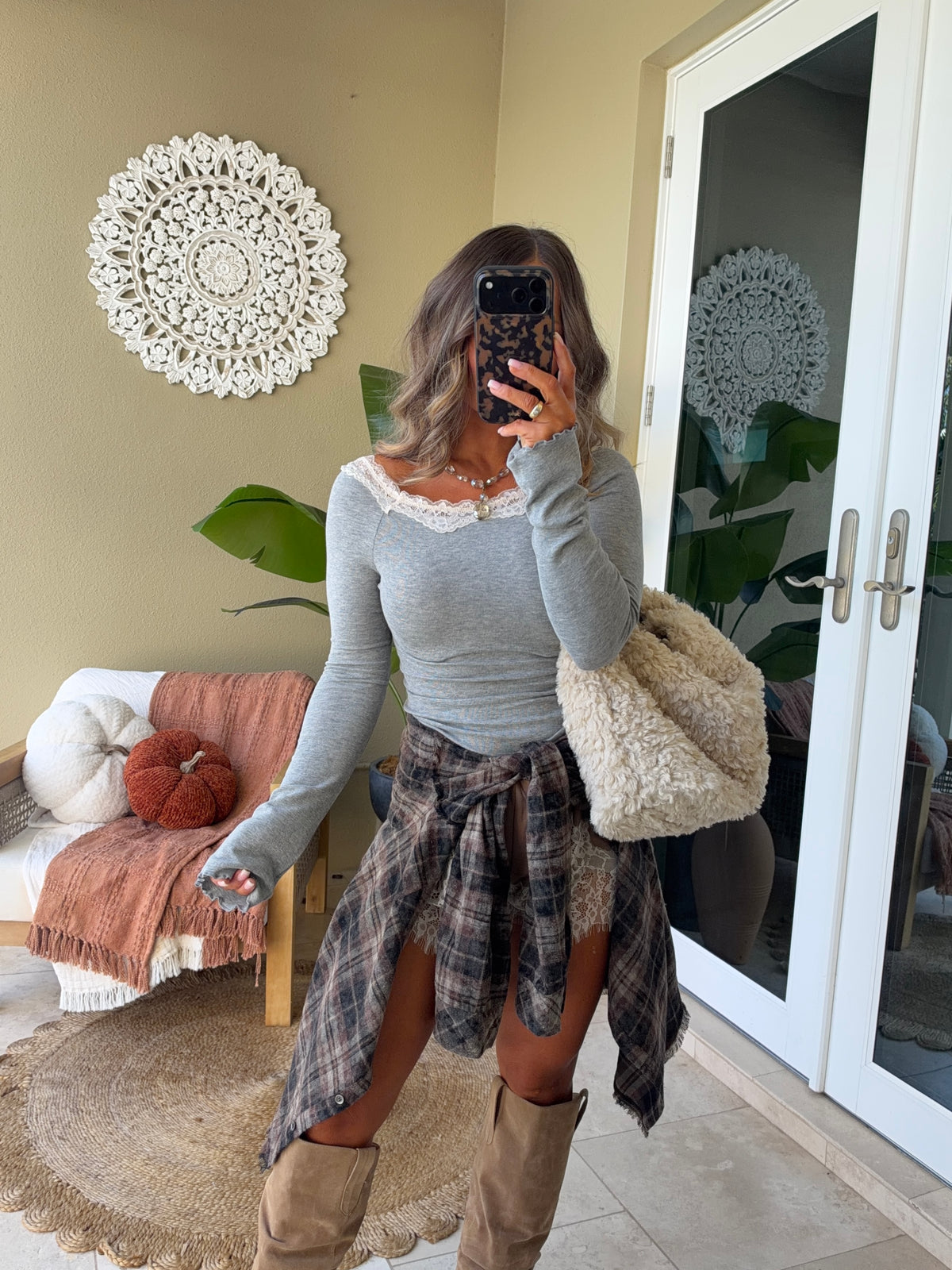 Josephine Lace Top Heather Grey