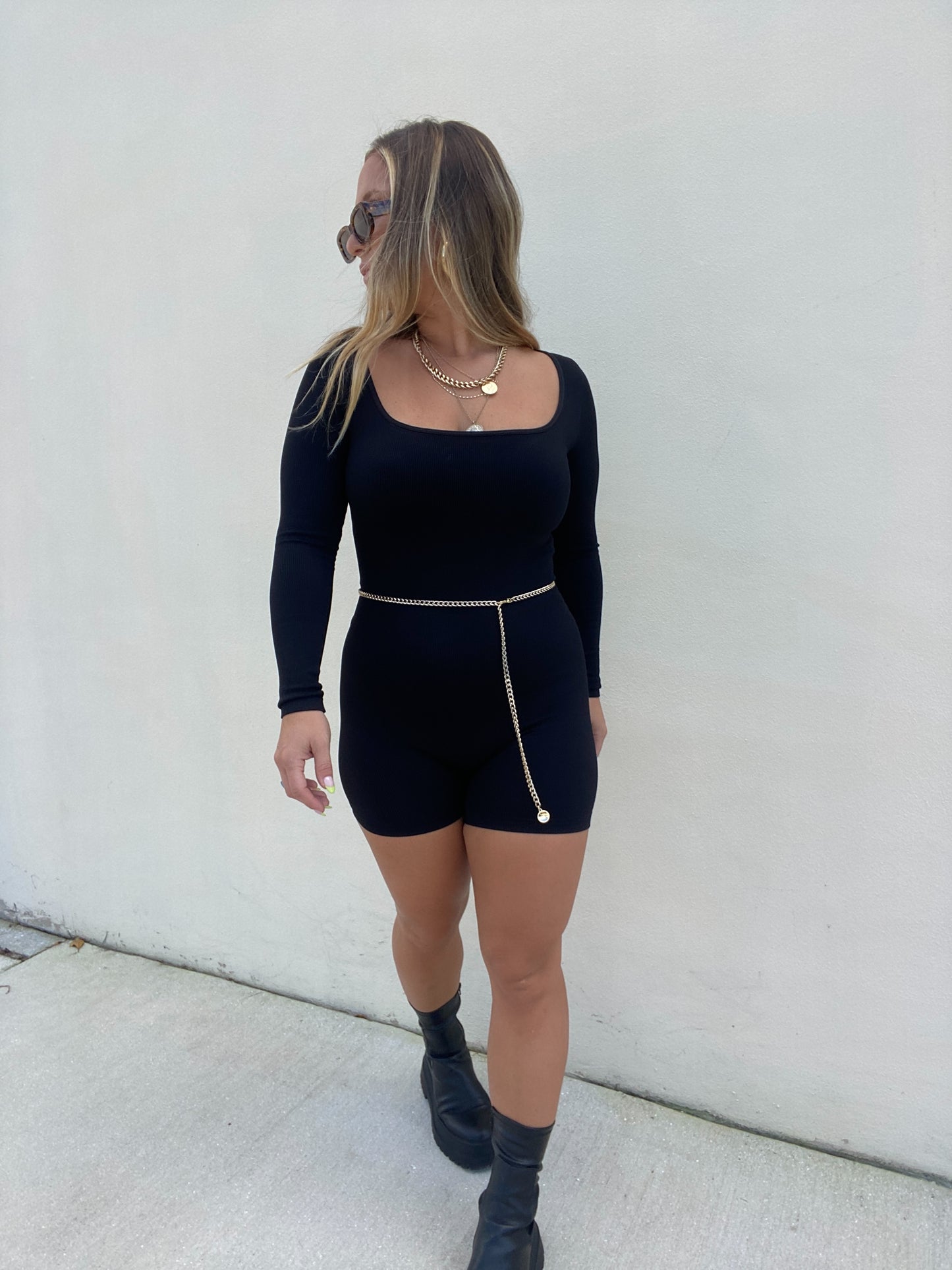 Nikki Long Sleeve Romper Black