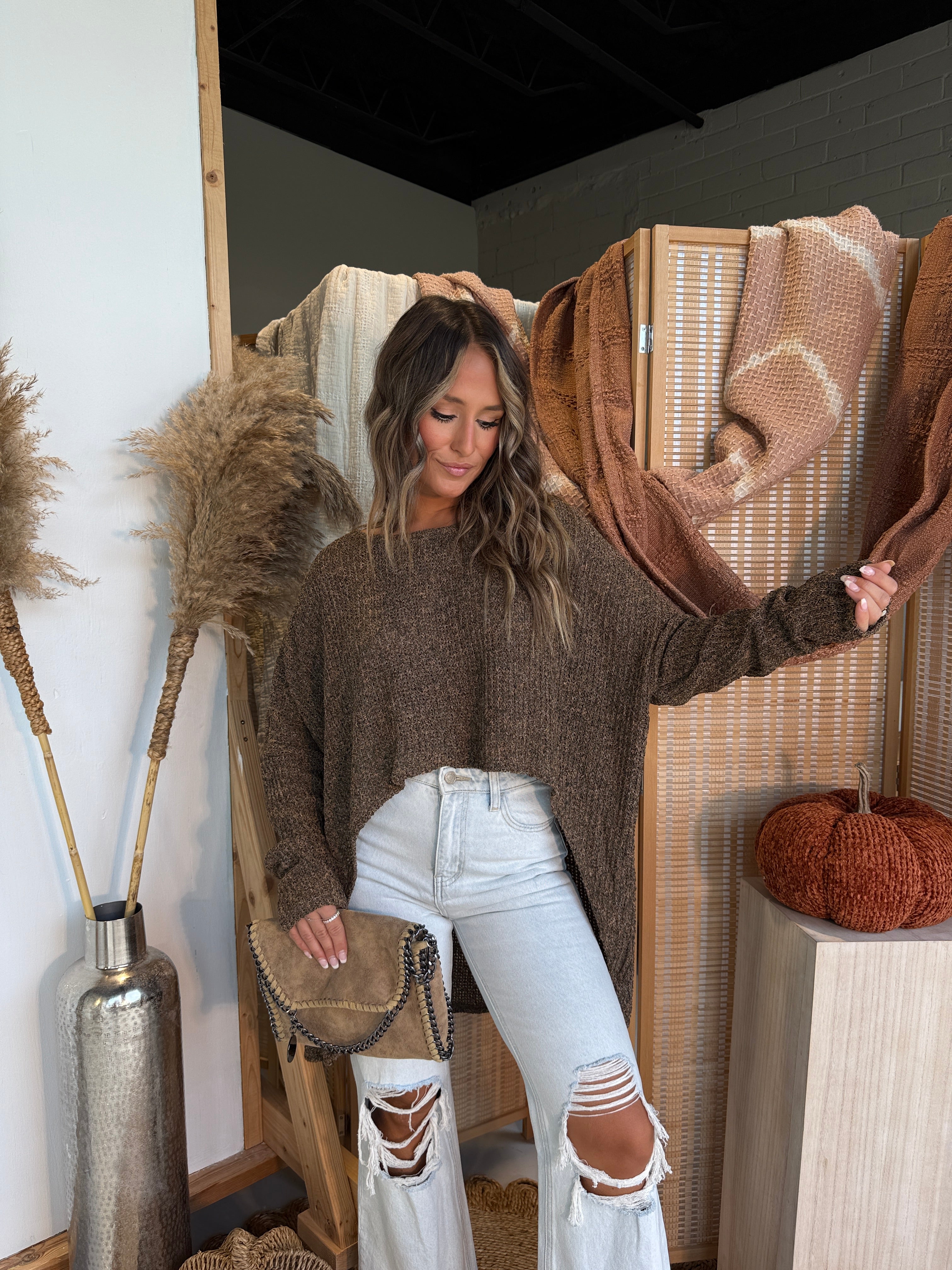Maple Street Hi Lo Sweater Mocha