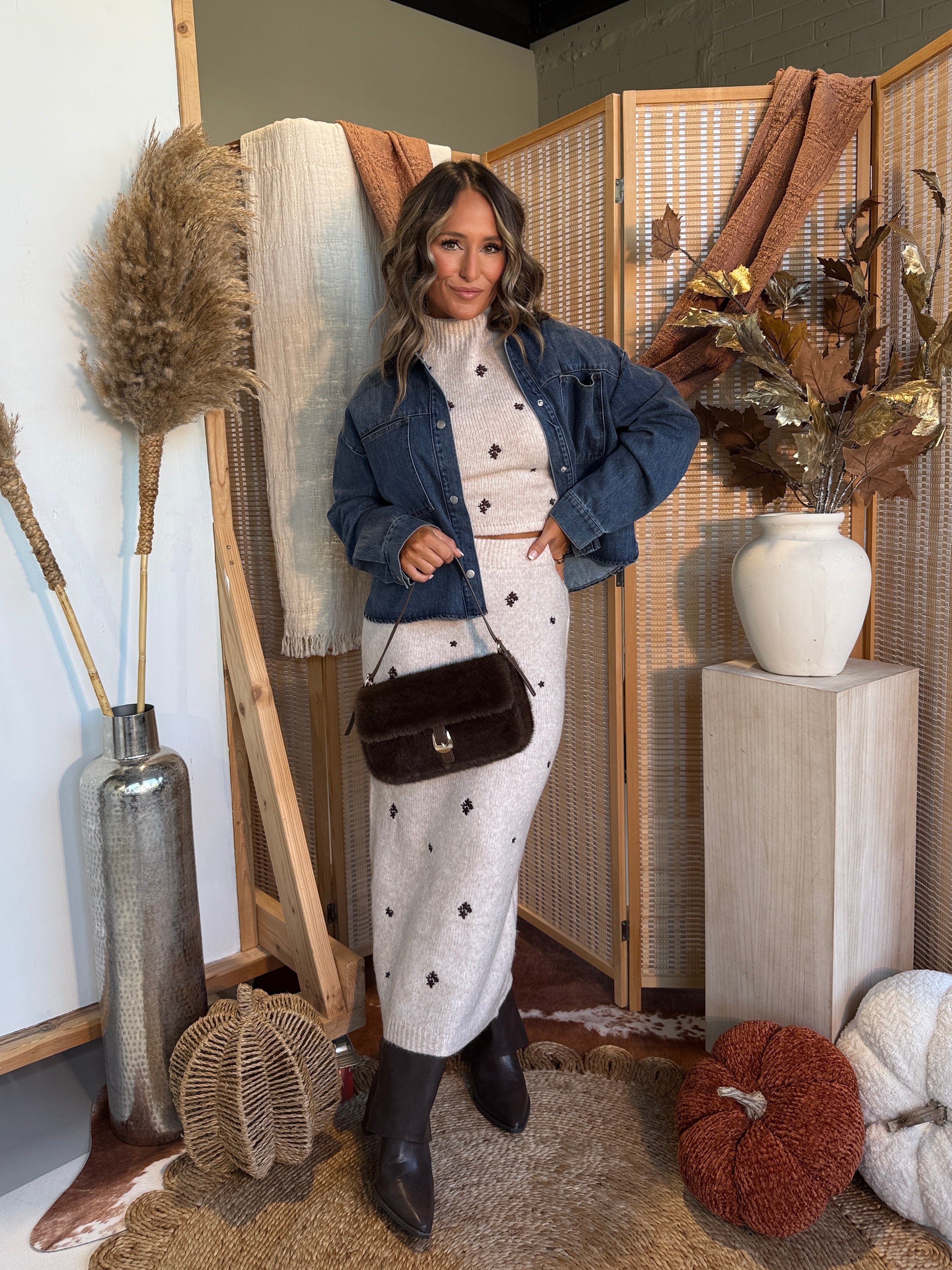 Graceful Timing Skirt Set Oatmeal